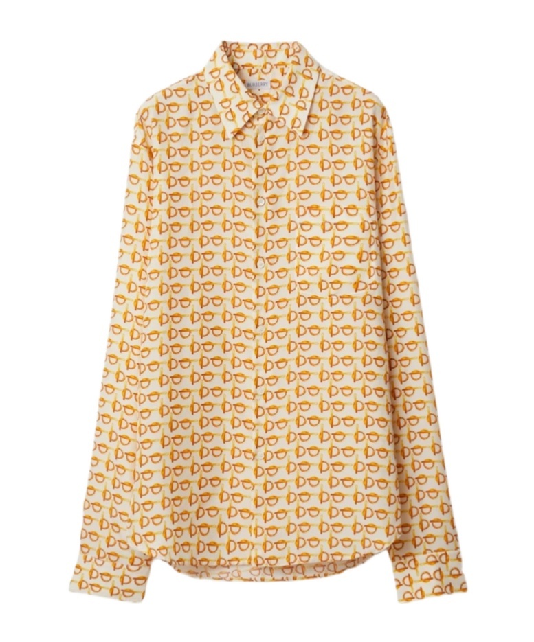 Burberry B-closure Print Silk Poplin Shirt In Nude