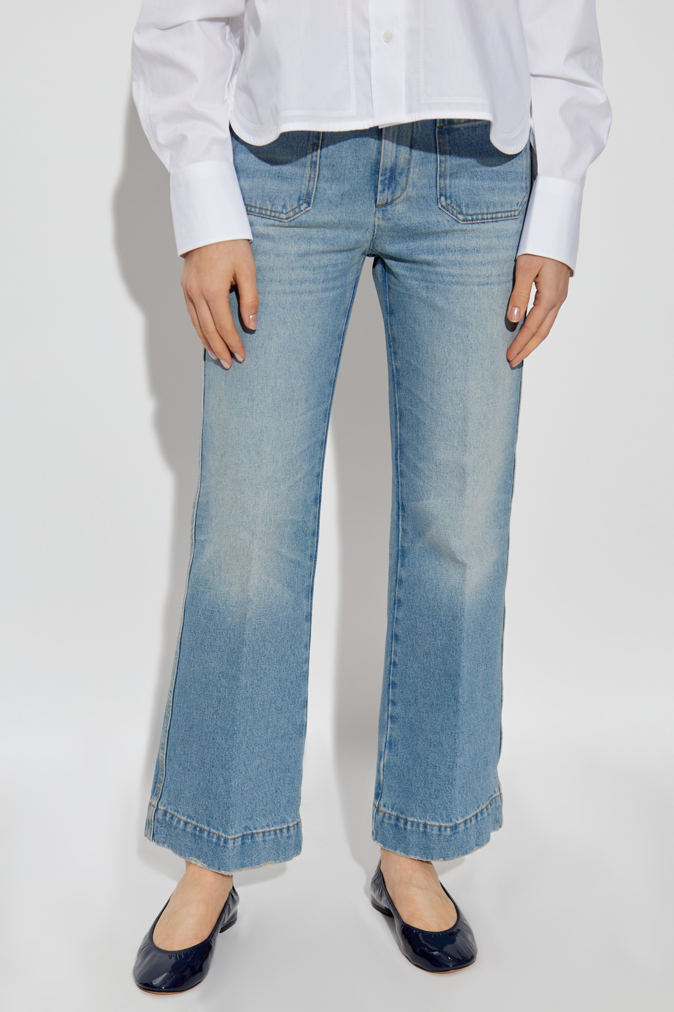 Victoria Beckham 'alina' Blue Jeans With Pockets And Logo Applied On The Front In Blue