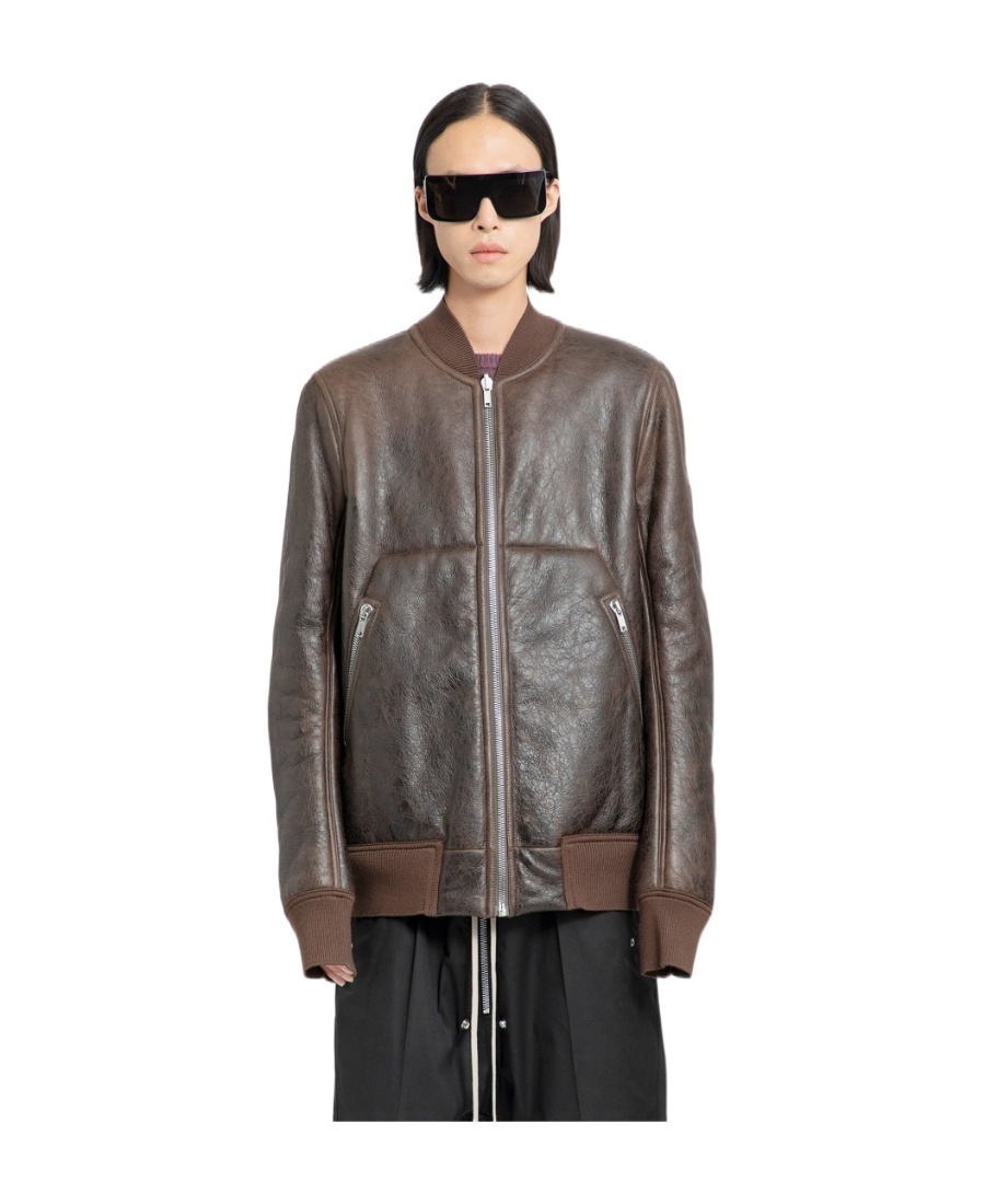 Rick Owens Shearling-lining Leather Bomber Jacket In Black
