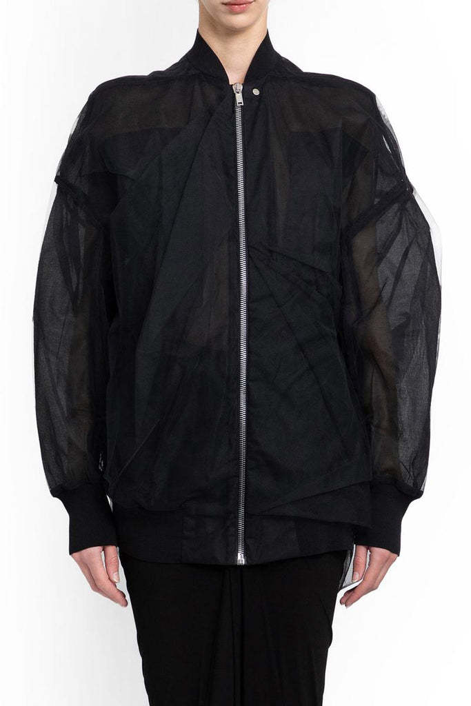 Rick Owens Tulle-overlayed Coat In Black