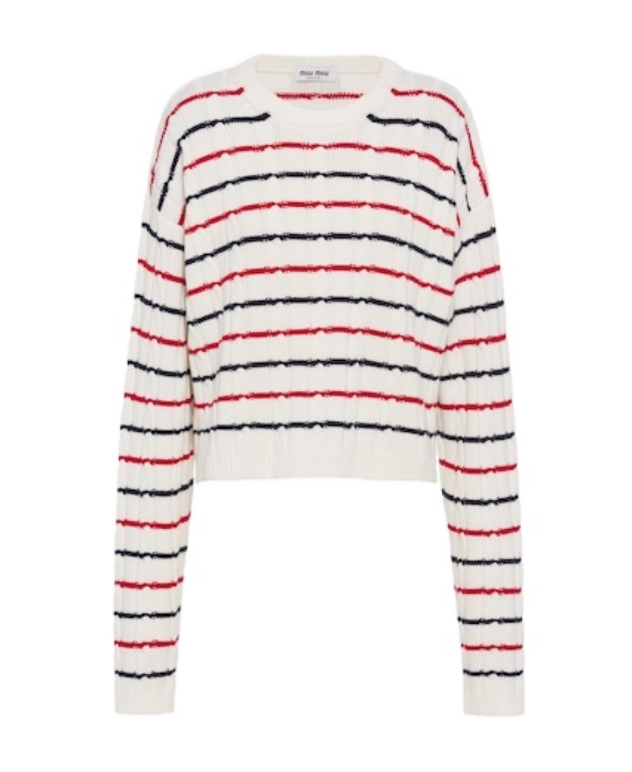 Miu Miu Striped Cable-knit Jumper In White