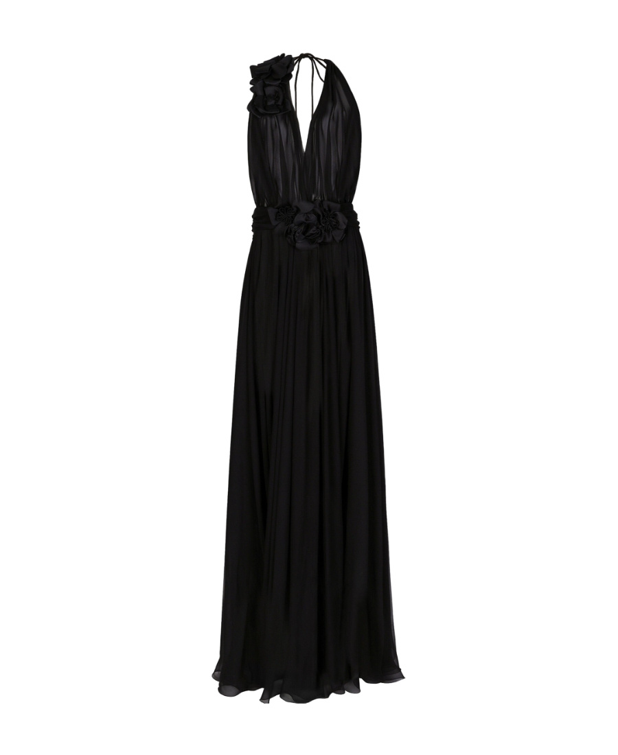 Dolce & Gabbana Long Chiffon Dress With Boning In Black