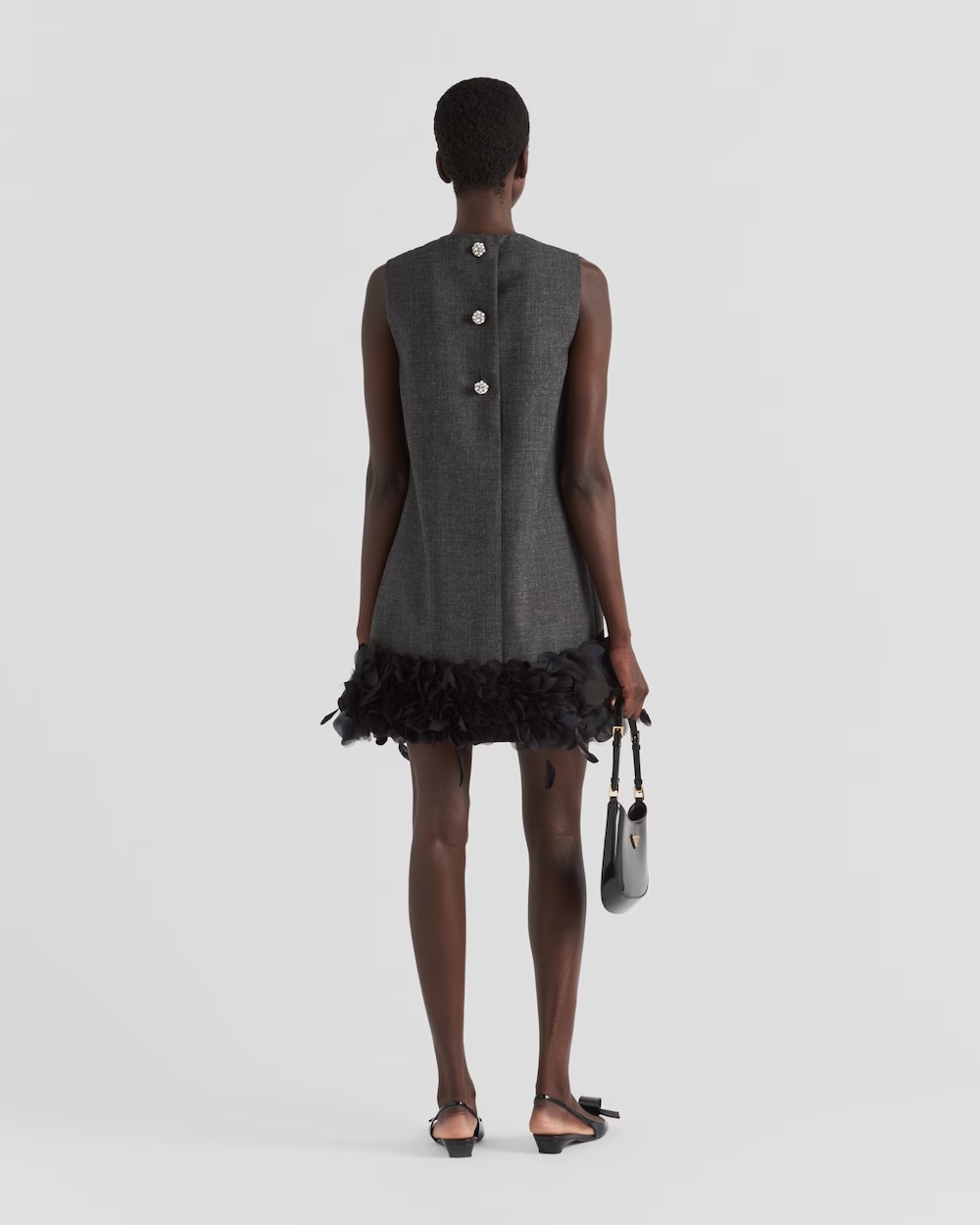 Shop Prada Feather-detail Mini Dress In Gray