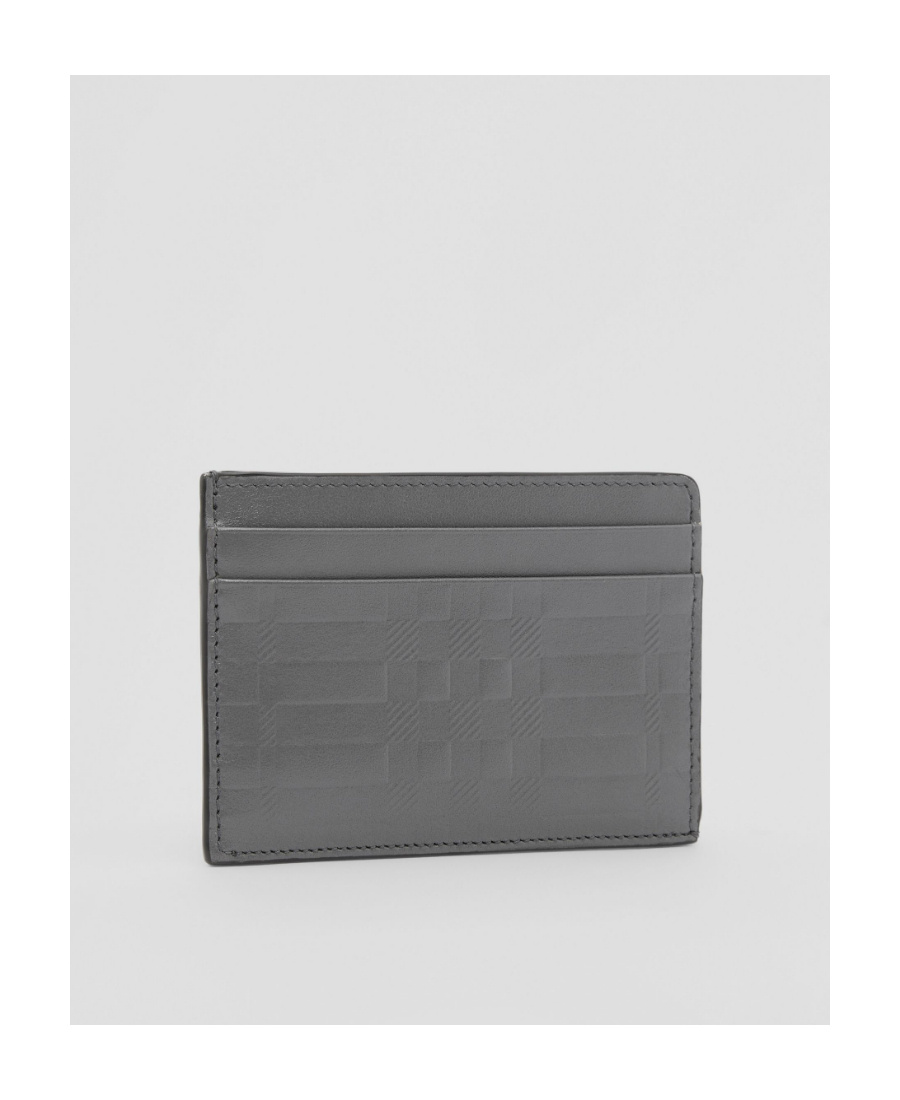 Burberry Embossed Leather Cardholder In Gray