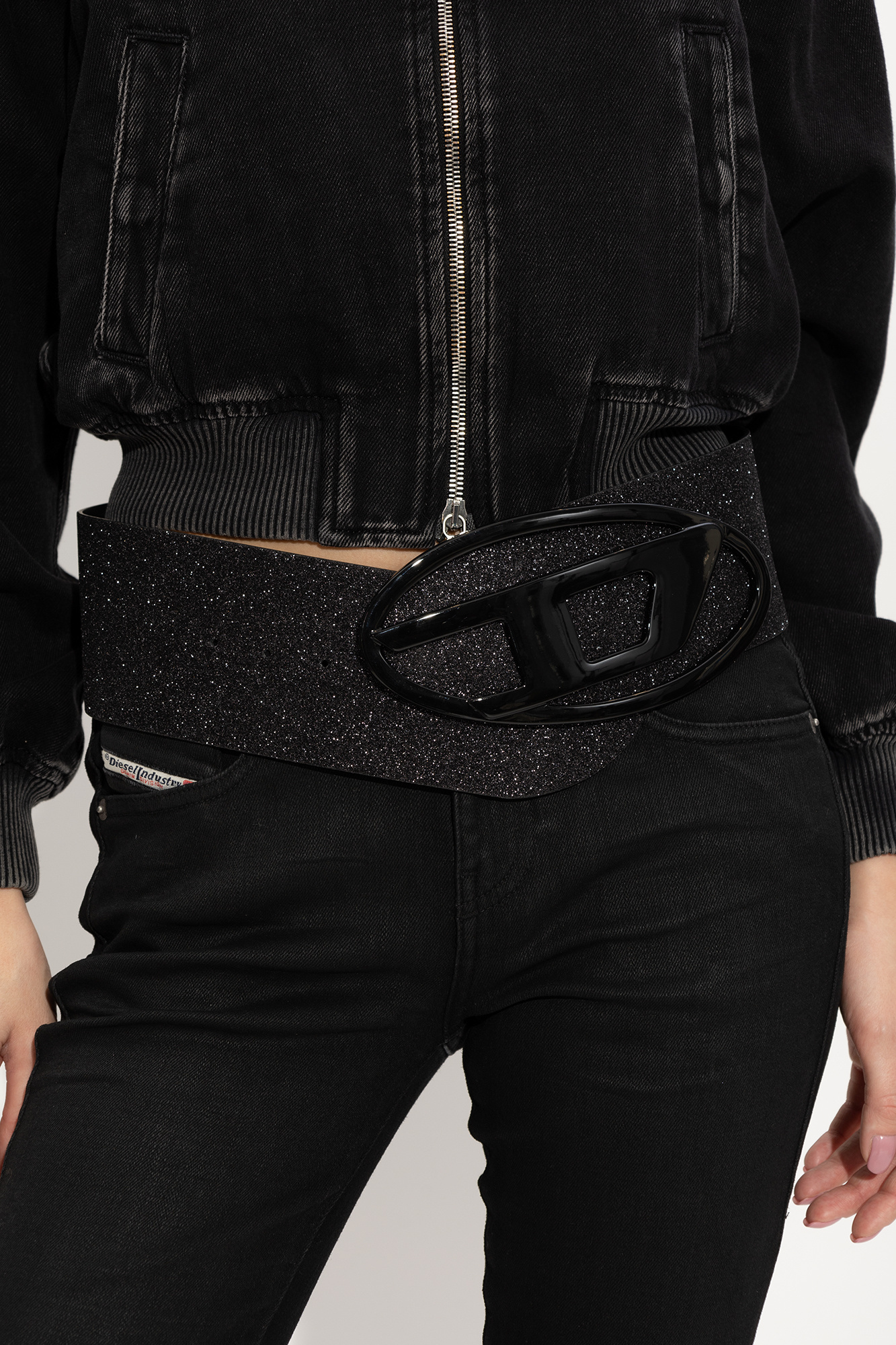 Diesel B-1dr 80 Glitter Wide Belt In Black