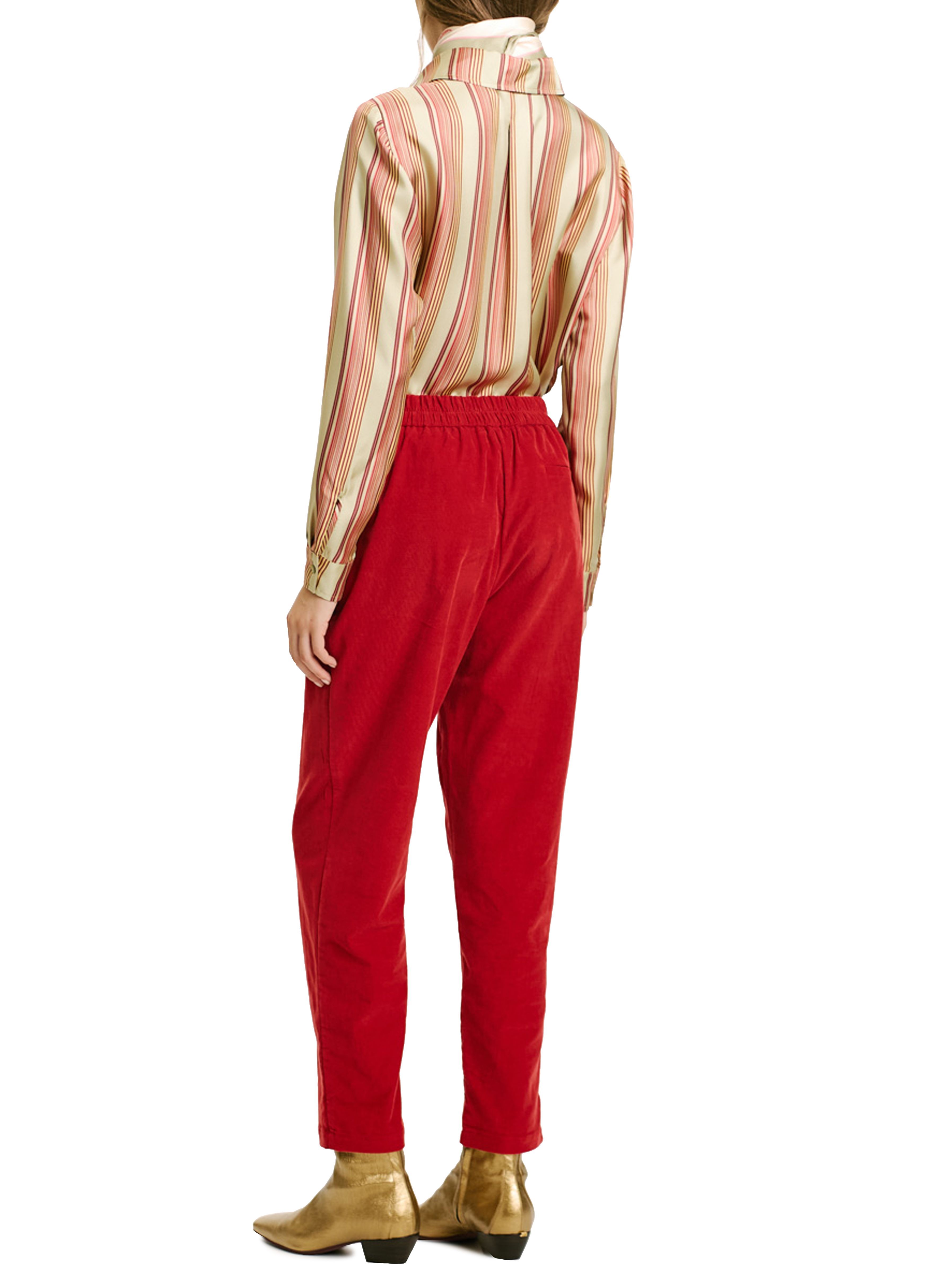 Momoní Yoko Pinstripe Velvet Pants In Red