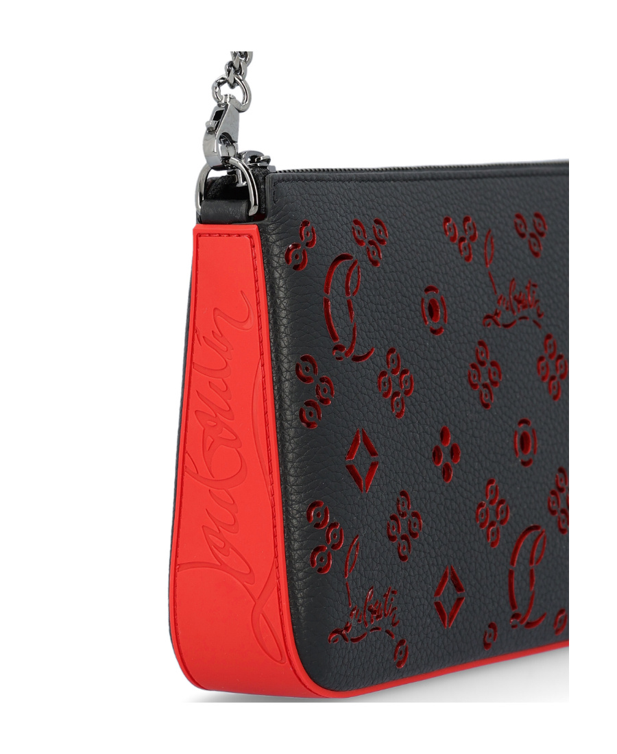 Christian Louboutin Black Perforated Grain Shoulder Bag In Black