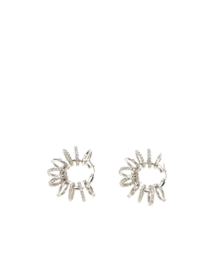 Amina Muaddi Silver Metal Multi Ring Earrings In Yellow