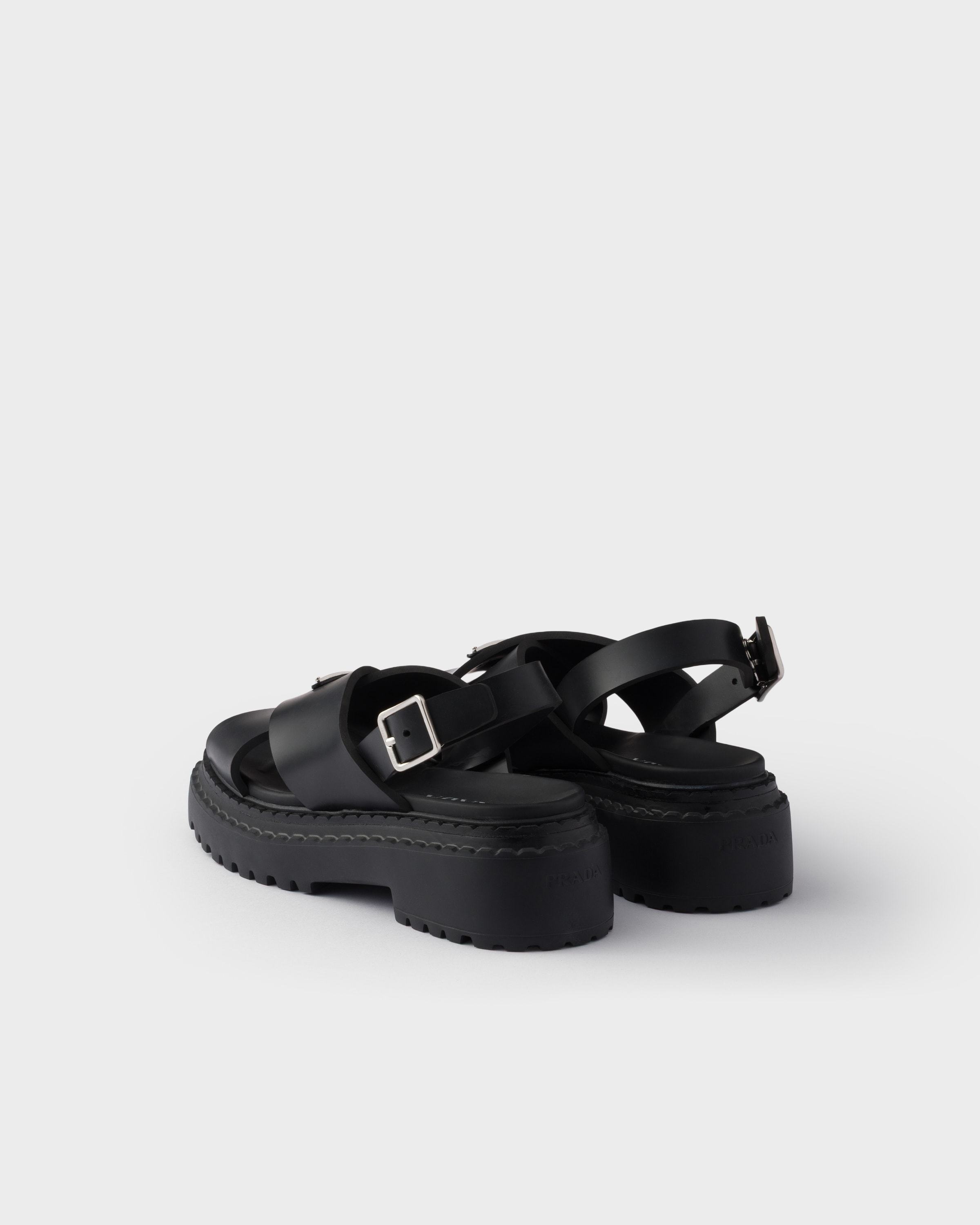 Prada Leather Crossover Platform Sandals 55