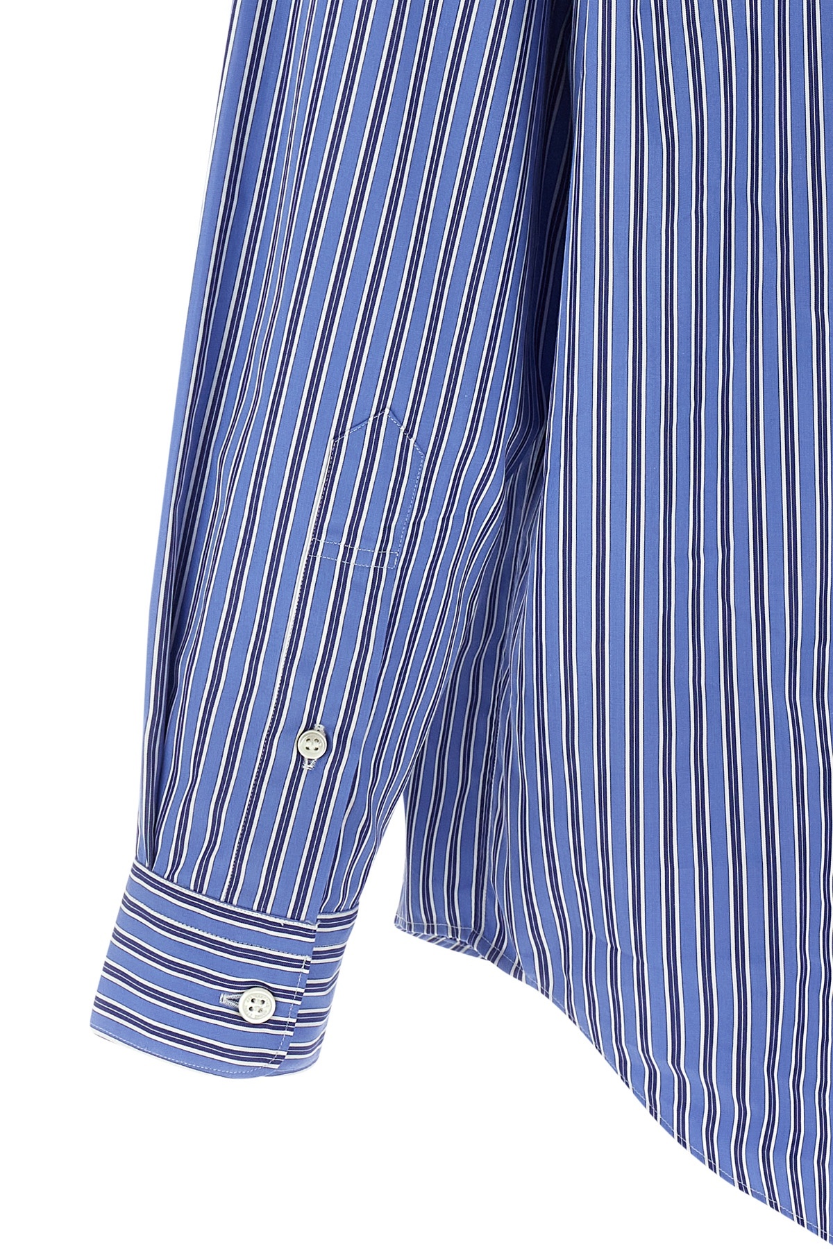 Comme Des Garçons Patch Striped Cotton Poplin Shirt With Unique Embroidery In Blue