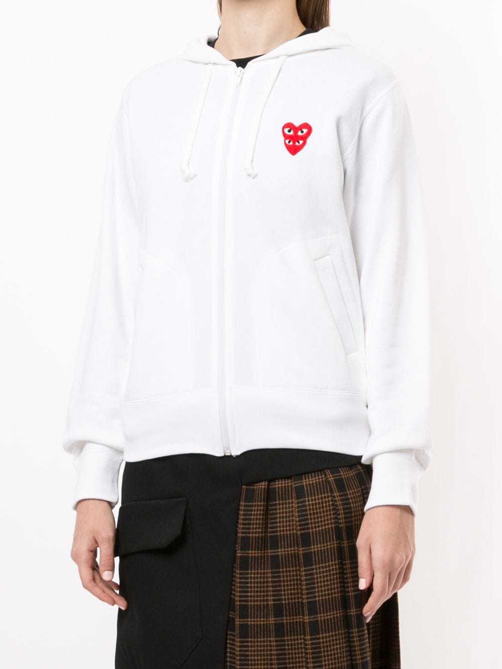 Shop Comme Des Garçons Play Heart Motif Zip Hoodie In White