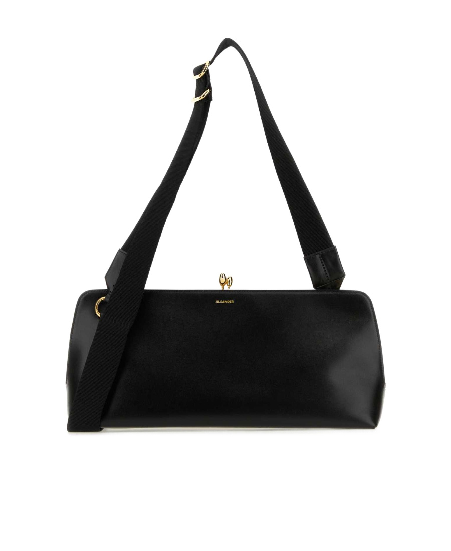 Jil Sander Leather Crossbody Bag With Fabric Strap In Black