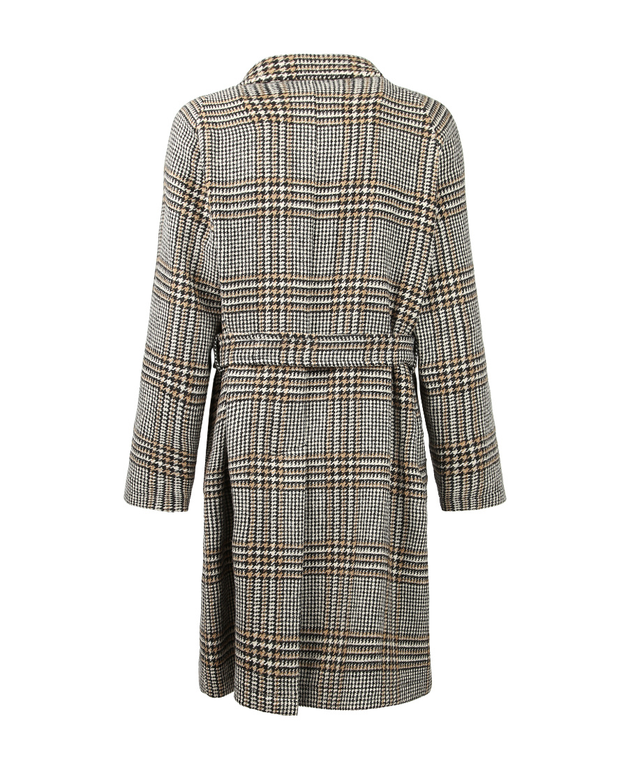Tagliatore Check-print Tie-waist Single-breasted Coat In Gray