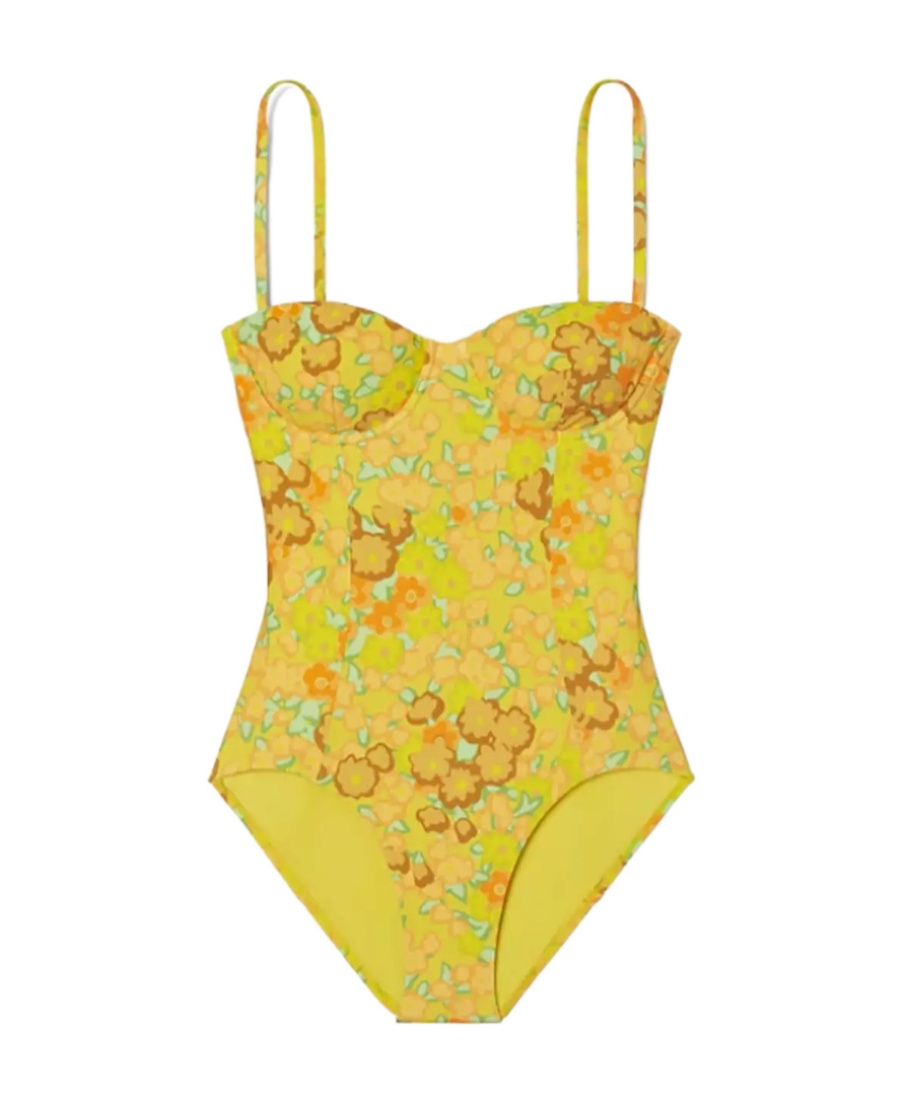 Tory Burch Floral Print Swimsuit In Yellow