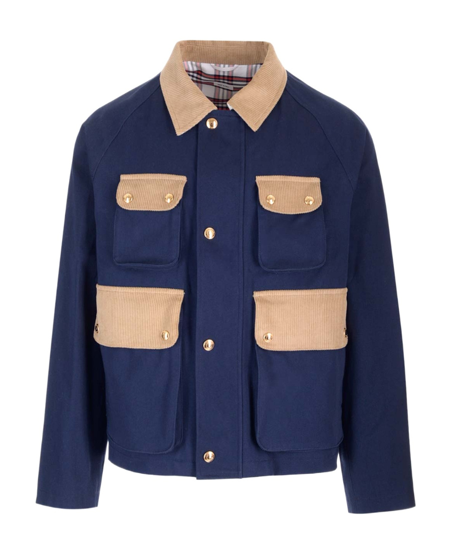 Thom Browne Thom Brown Contrasted Corduroy Cropped Coat In Blue