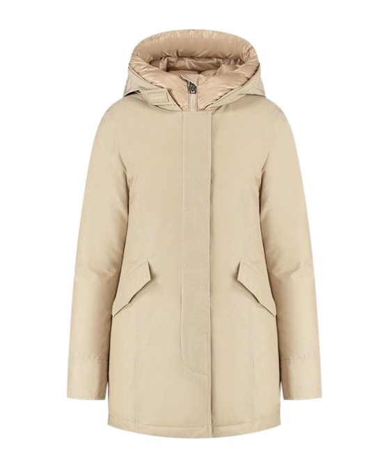 Woolrich Insulated Parka With Hood And Pockets In Nude