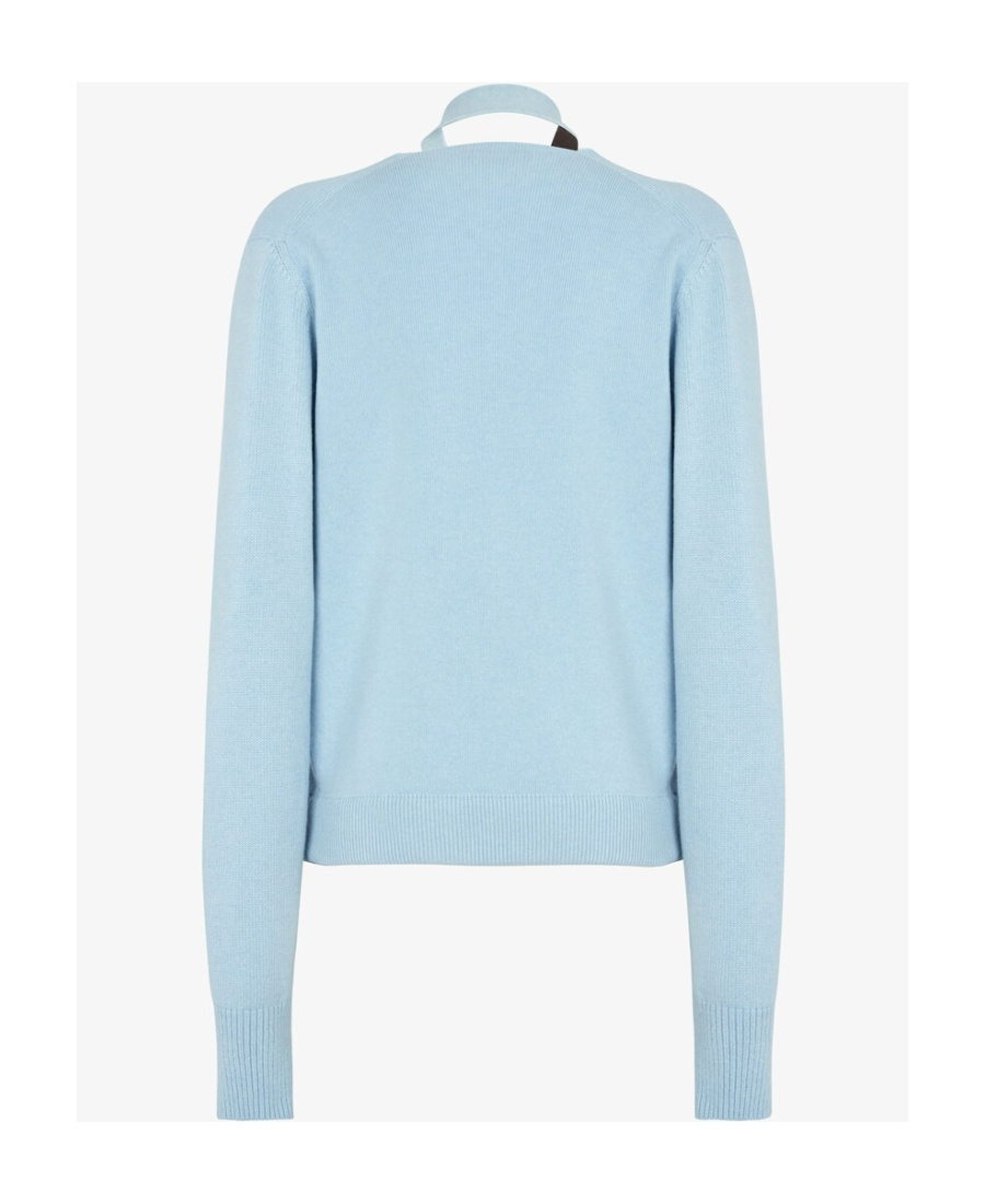 Fendi Melange Pastel Light-blue Stretch Wool Blend Cardigan In Blue