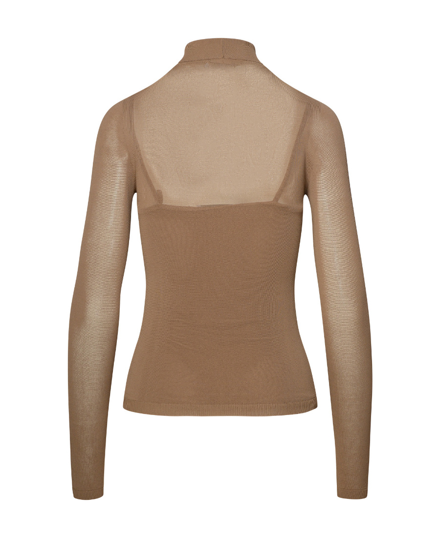 Shop Max Mara Long-sleeved High-collar T-shirt In Brown
