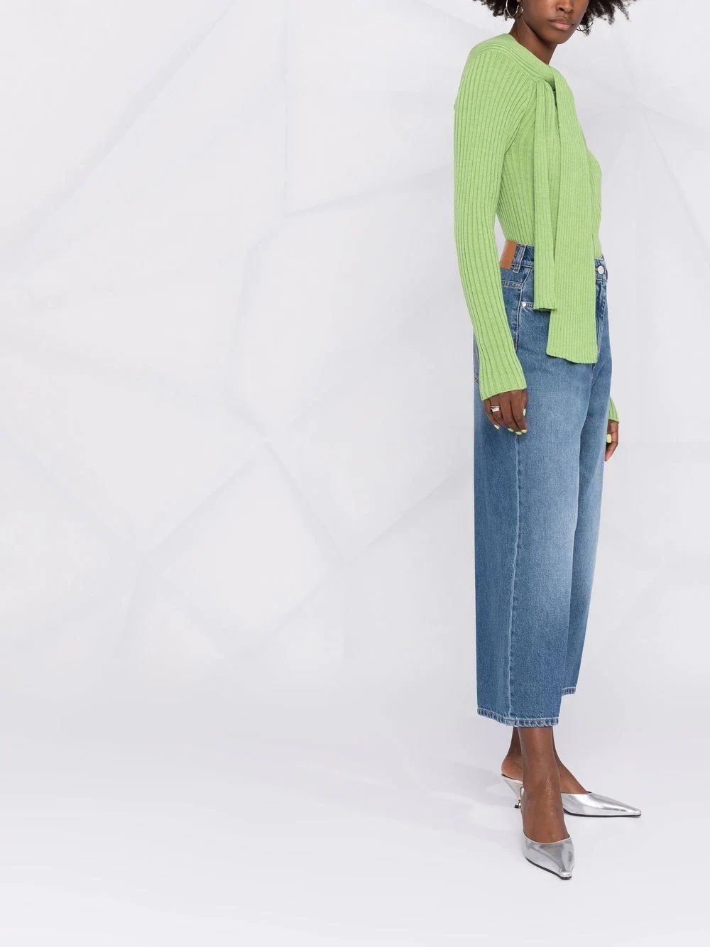 Msgm Ribbed-knit Knot-detail Top In Green