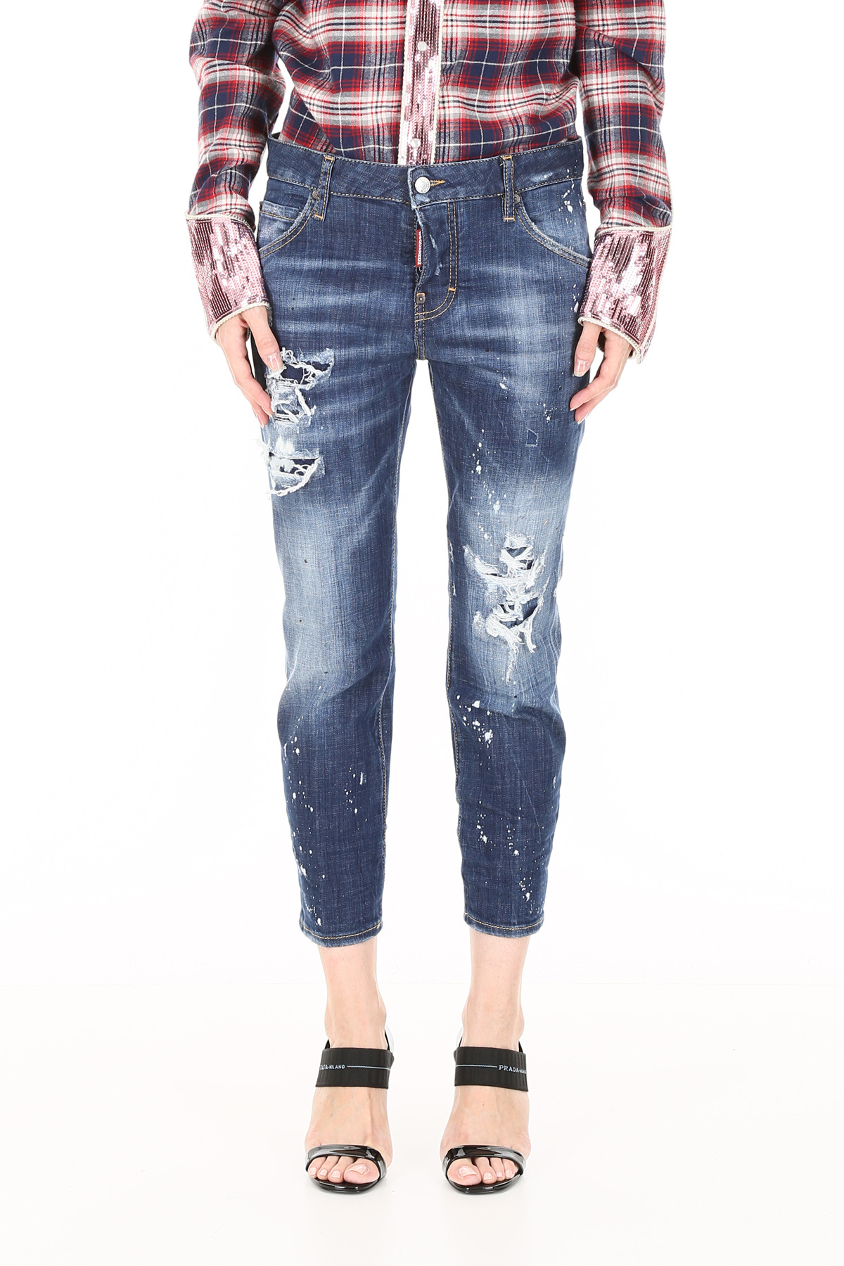 Shop Dsquared2 Imitation Nine-cent Cotton Jeans In Blue