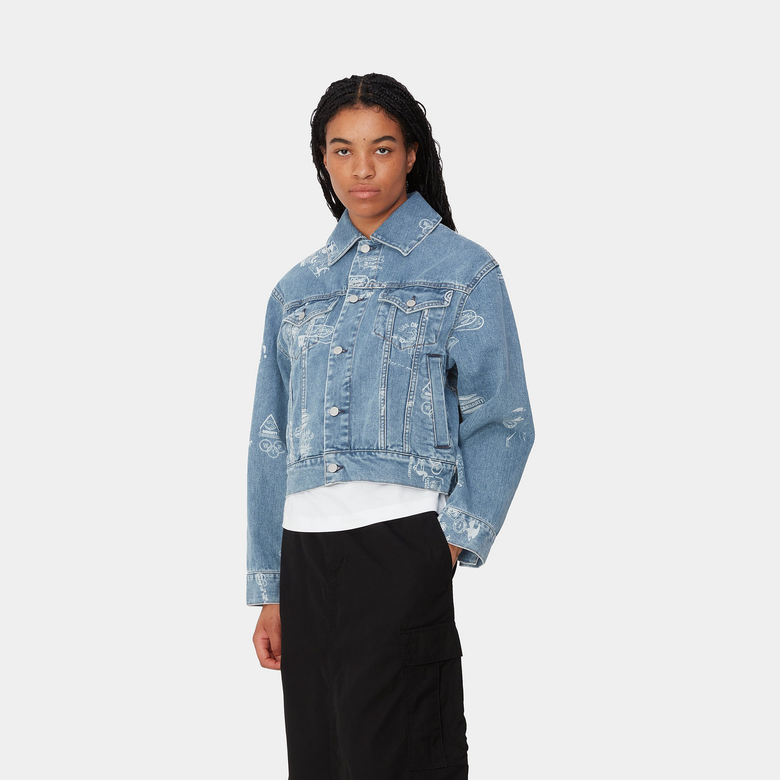 Carhartt Long-sleeved Denim Coat In Blue
