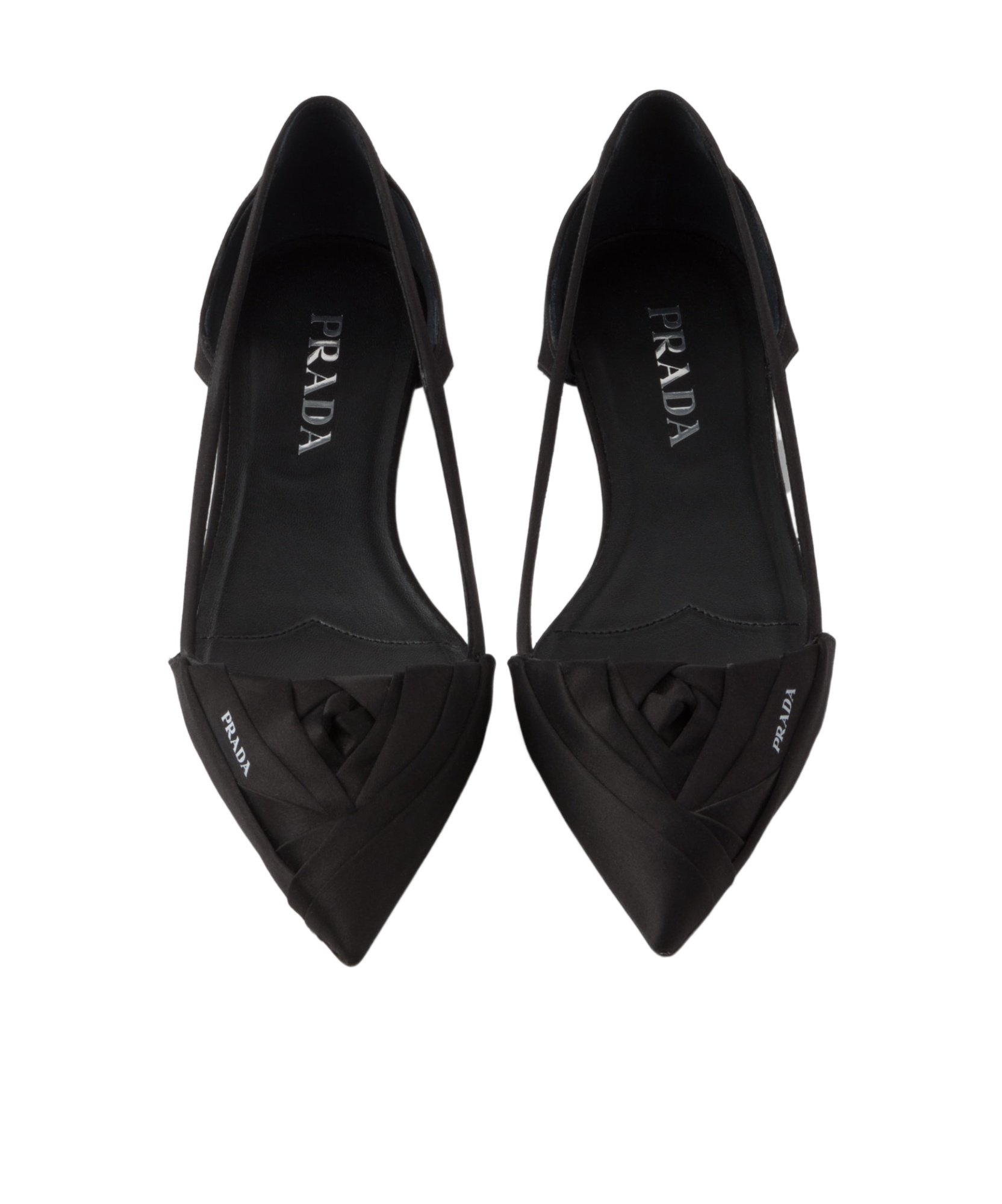 Prada Brushed Leather Cut-out Ballerinas Shoes In Black