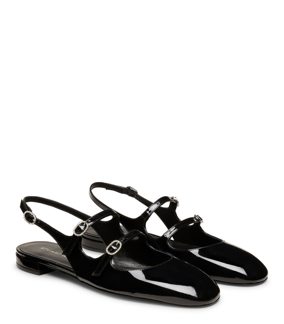 Stuart Weitzman Black Slingback Ballet Shoes With Crystal Embellishment In Patent Leather Woman In Black