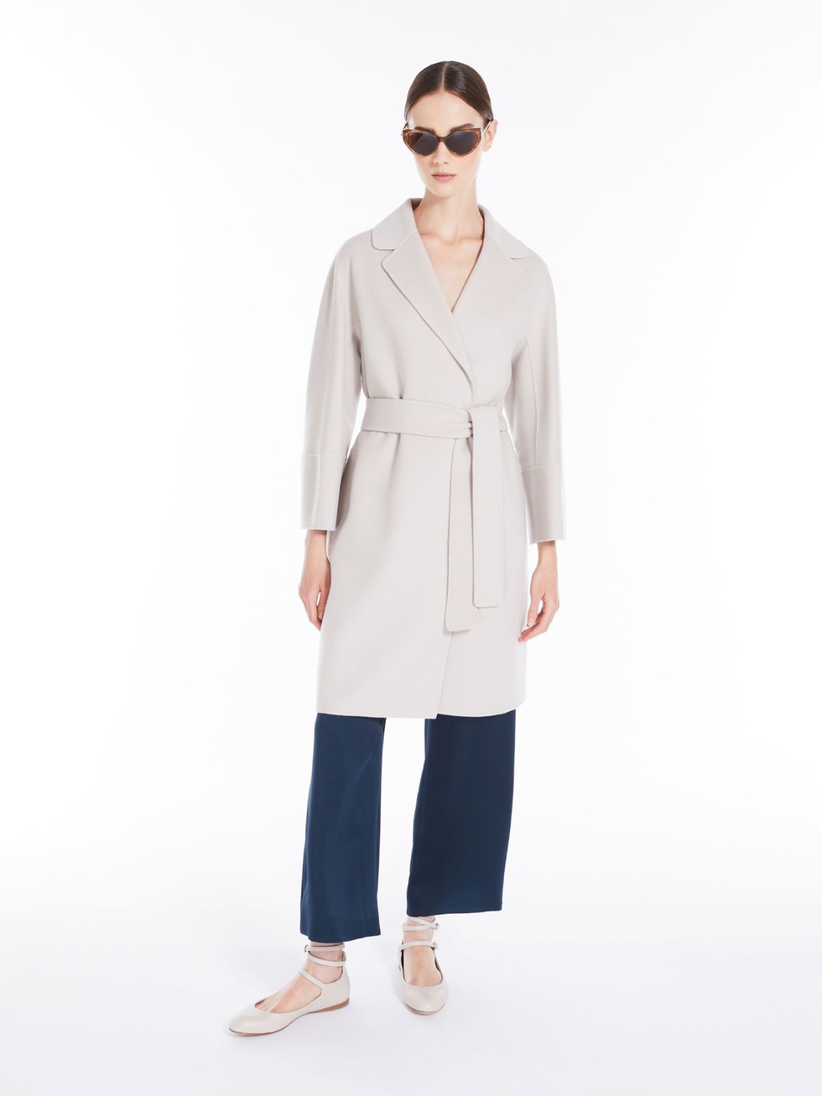 Shop Max Mara Wool Long-sleeved Coat In Nude
