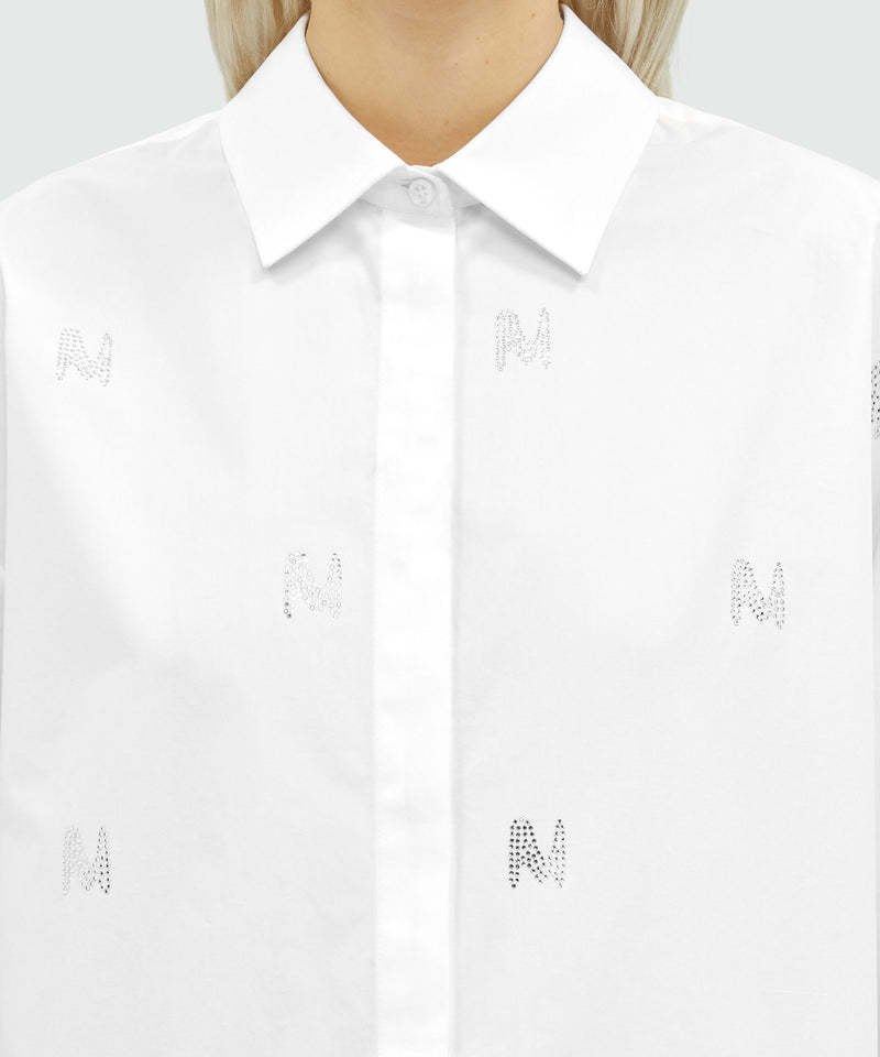 Msgm Crystal-embellished Button-up Shirt In White