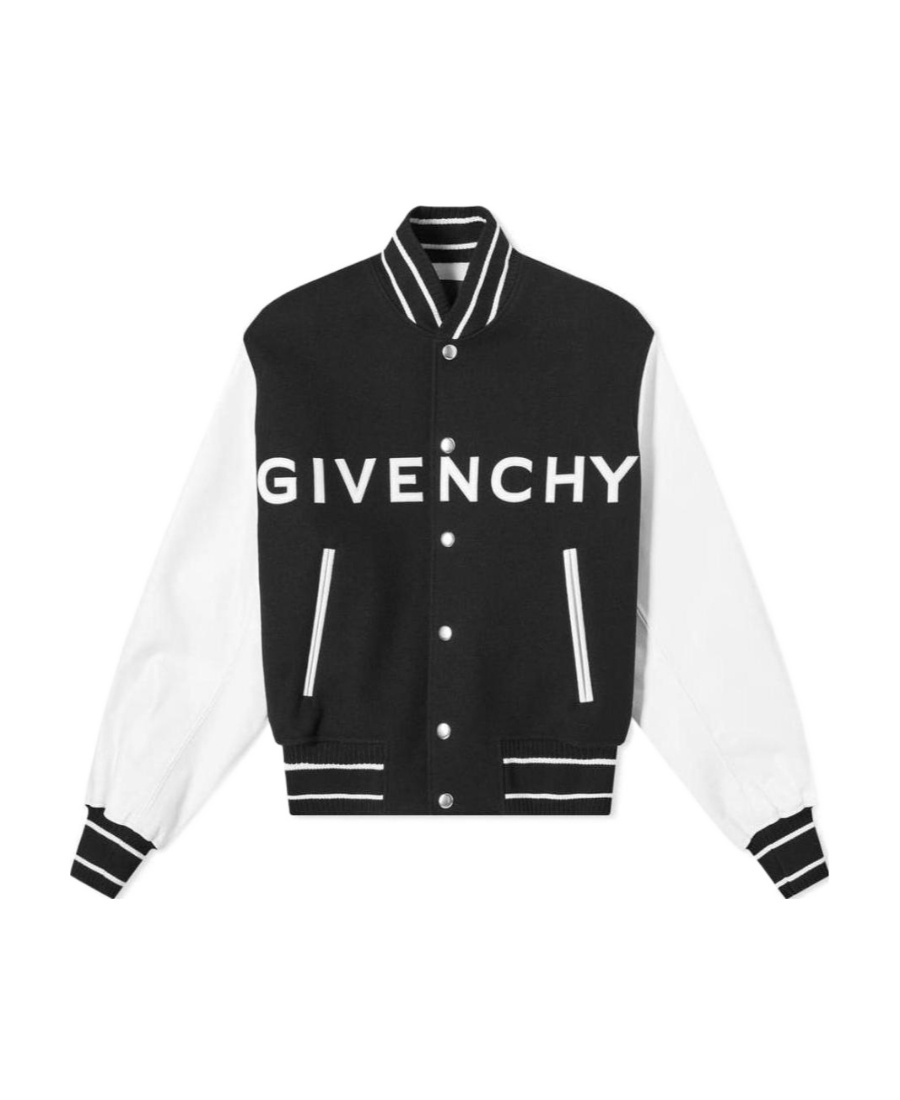 Givenchy Men Two-tone Wool Blend And Leather Bomber Jacket In Black