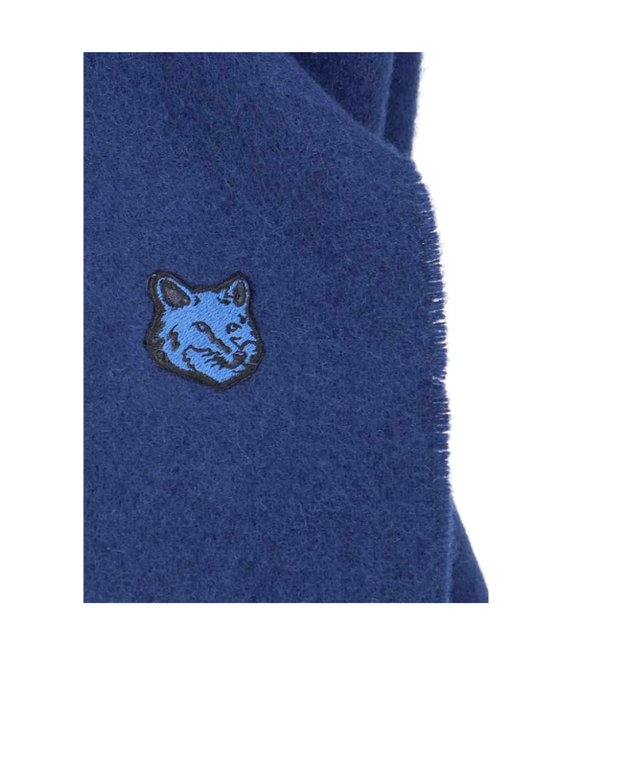Maison Kitsuné Chillax Fox-motif Wool Scarf In Blue