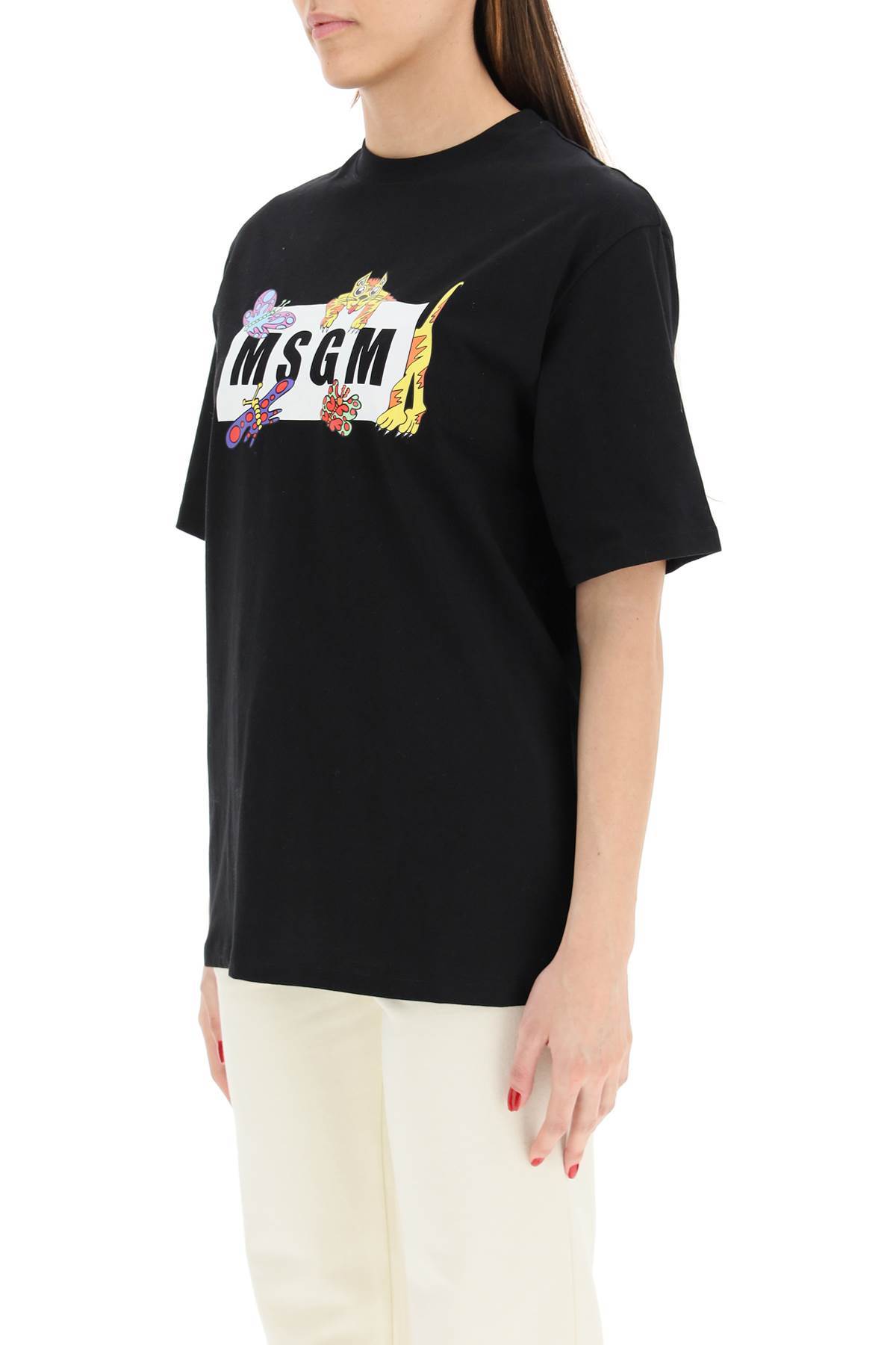 Msgm Round Collar Logo T-shirt In Black