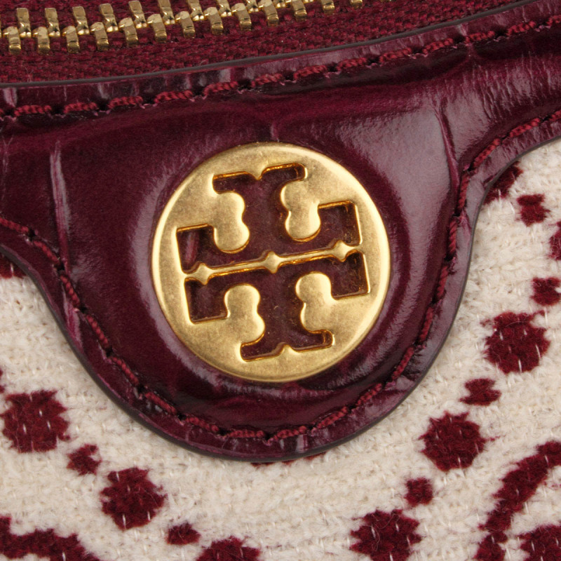 Tory Burch Medium Logo Jacquard Shoulder Bag In Nude