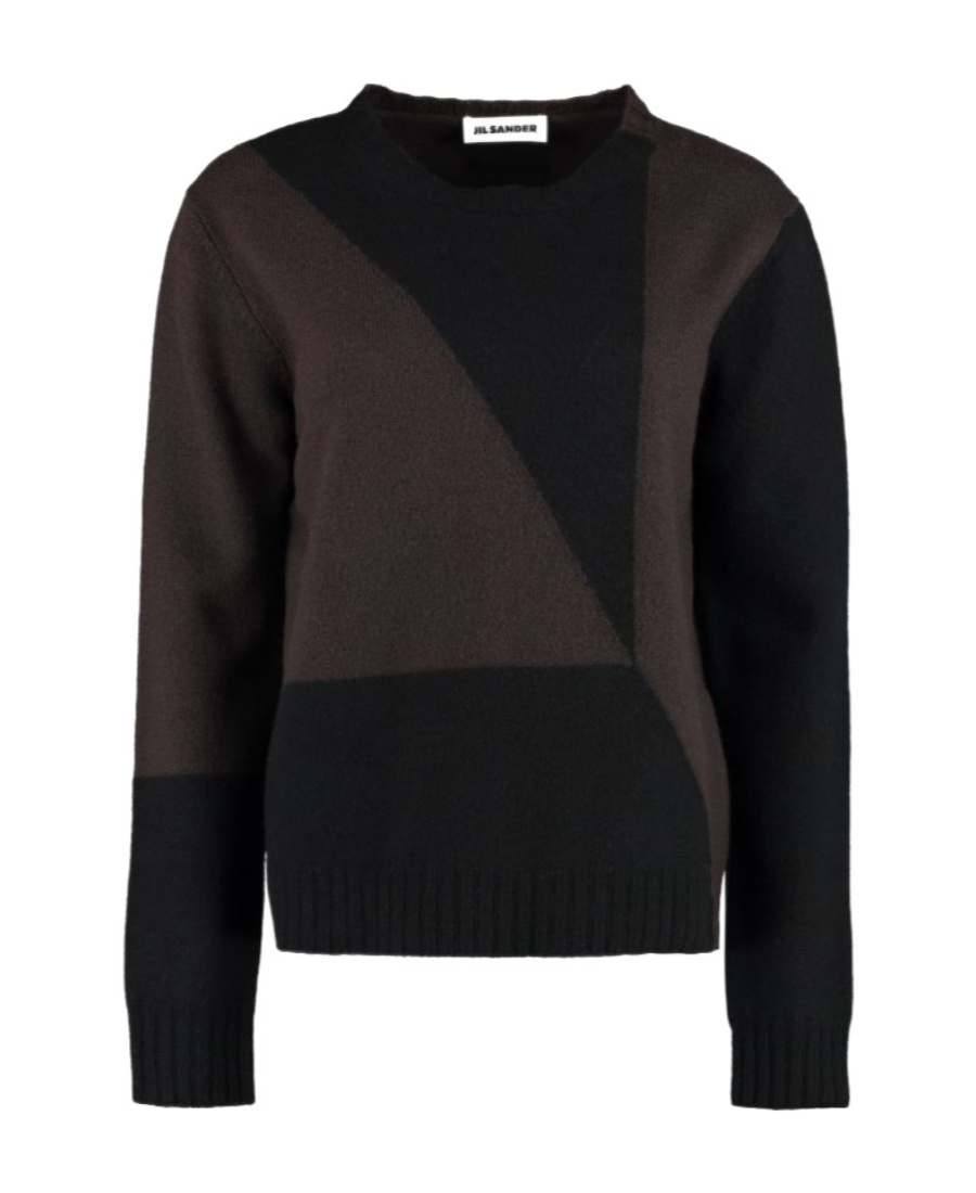 Jil Sander Geometric Pattern Crew-neck Wool Sweater In Black