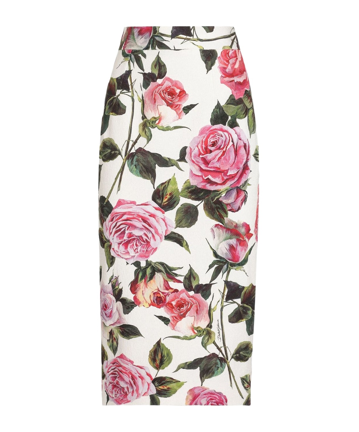 Dolce & Gabbana Rose-print Cotton-blend Midi Skirt In White