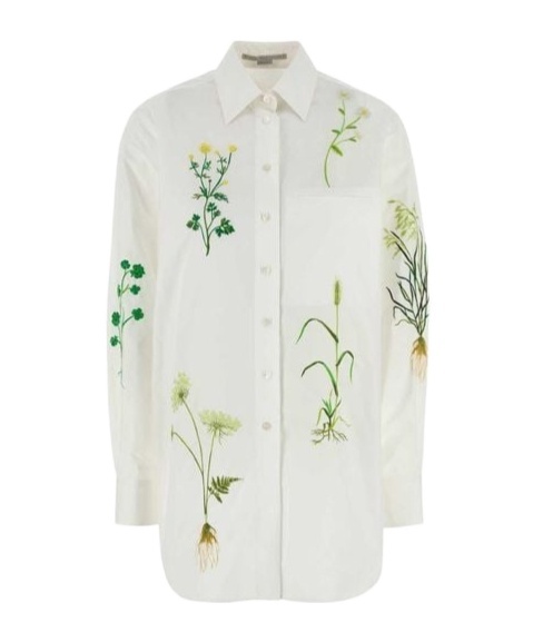 Stella Mccartney Womens Pure White Embroidered Welt-pocket Cotton-poplin Shirt In White