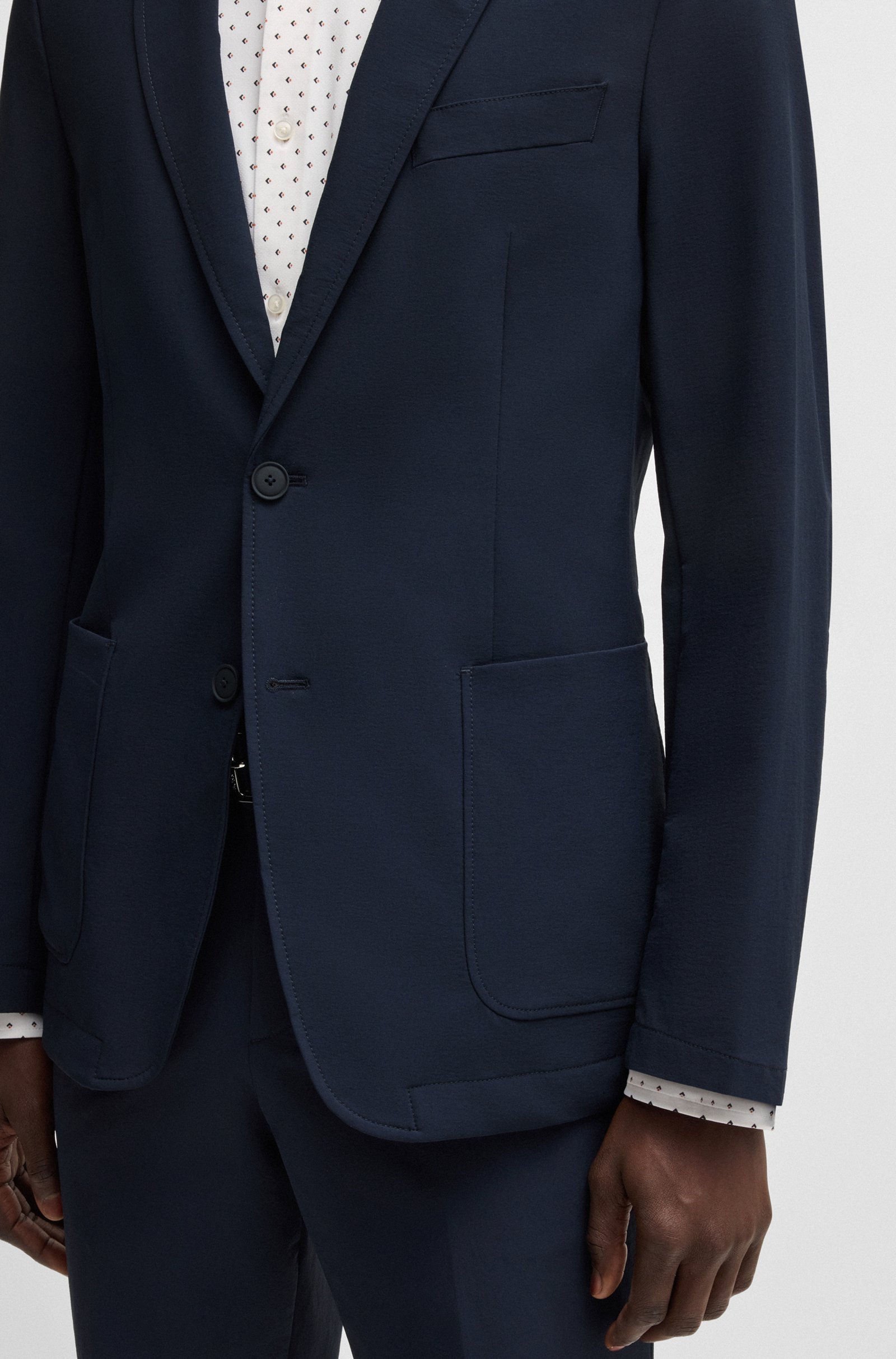 Hugo Boss Slim-fit Suit Jacket In Travel-friendly Stretch Softshell In Black