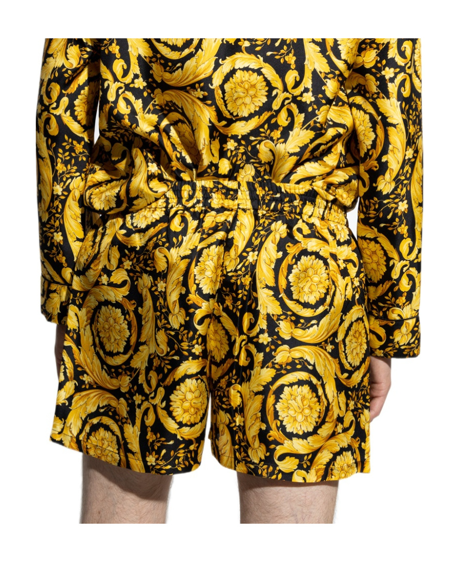 Versace Barocco-print Silk Boxers In Yellow