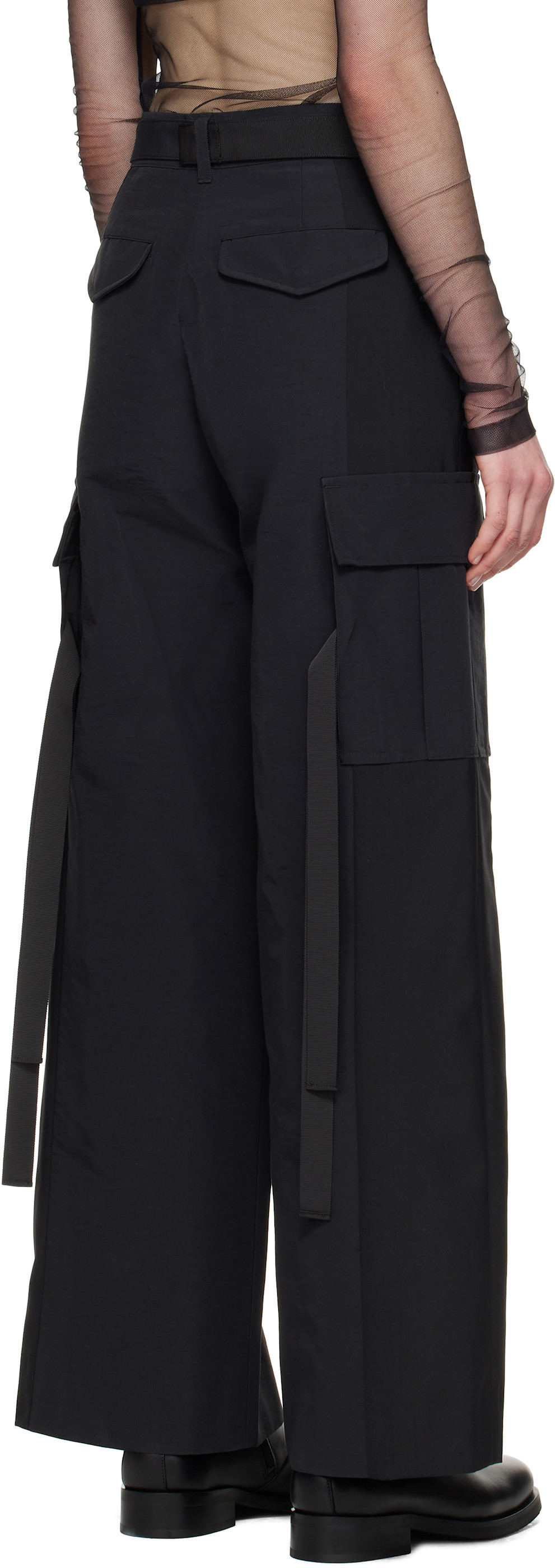 Sacai Black Grosgrain & Suiting Cargo Pants In Black