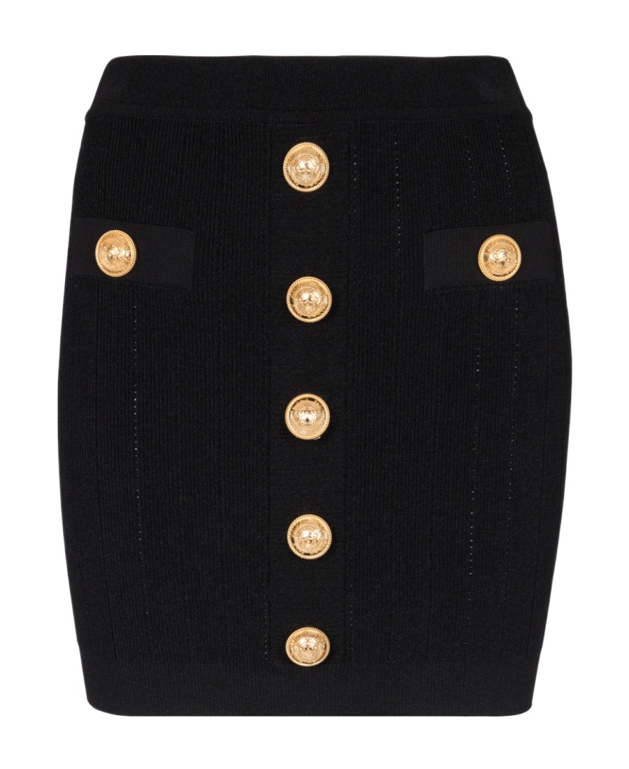 Shop Balmain Knit Skirt With Buttons In Black
