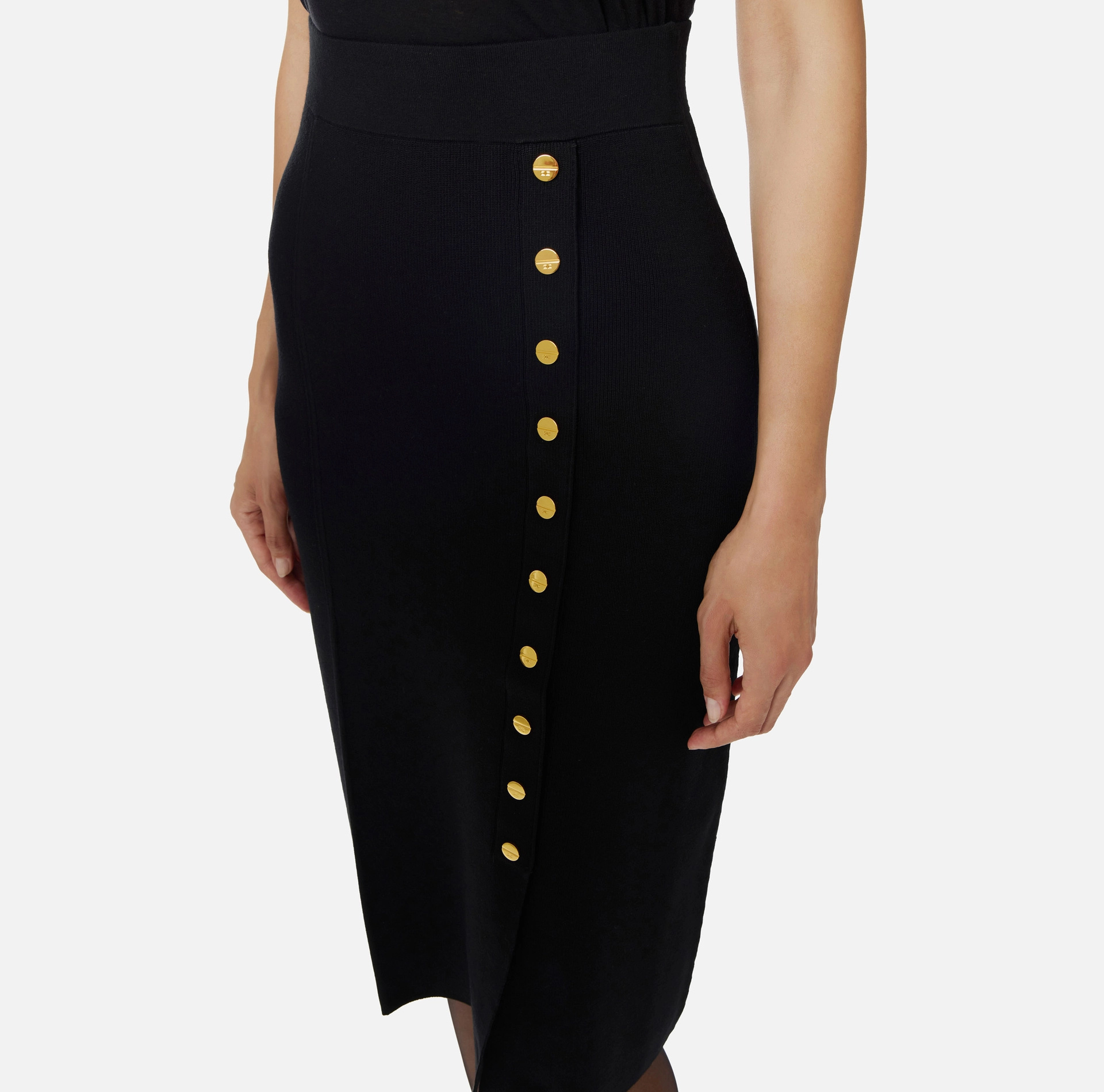 Elisabetta Franchi Button Embellished Knitted Skirt In Black