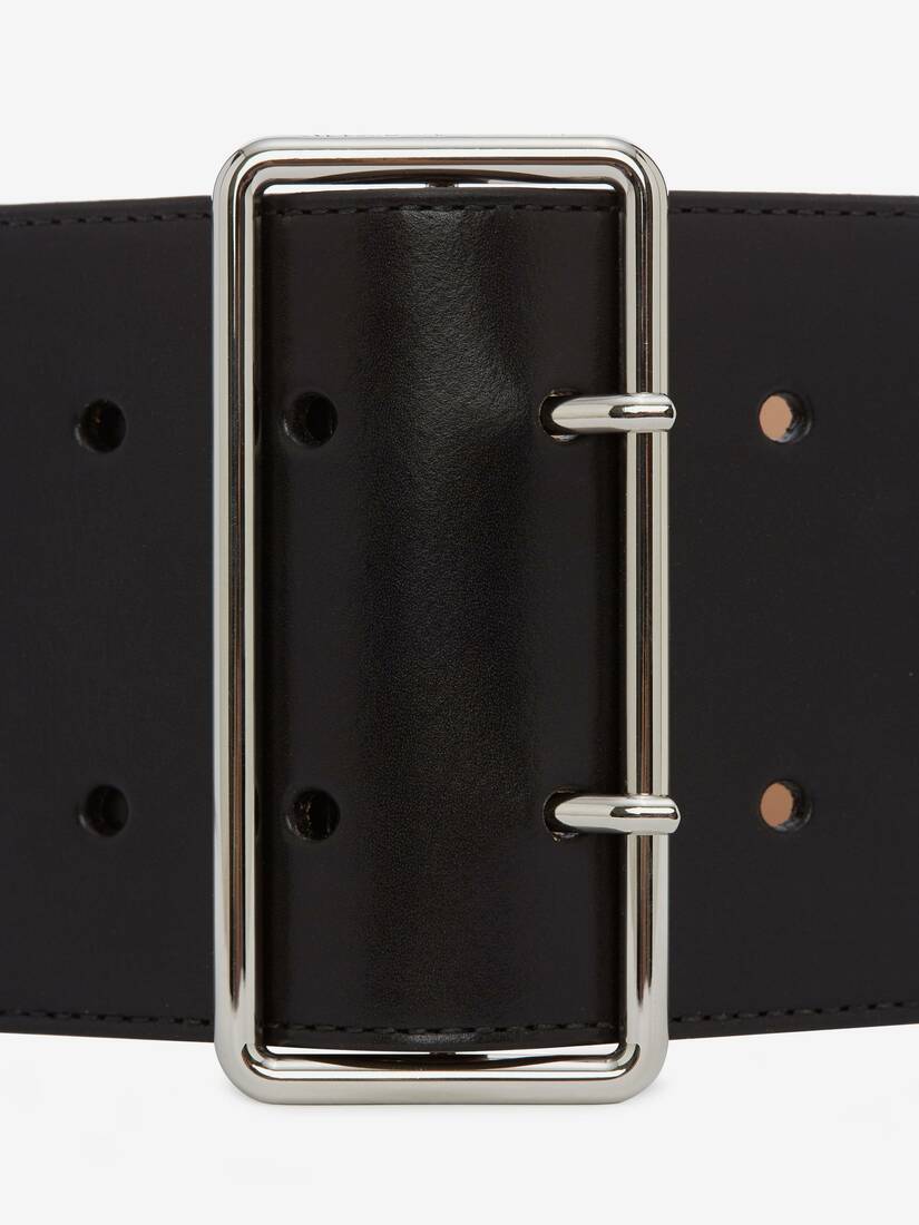 Alexander Mcqueen Leather Belt With Silver-tone Buckle 85mm In Black