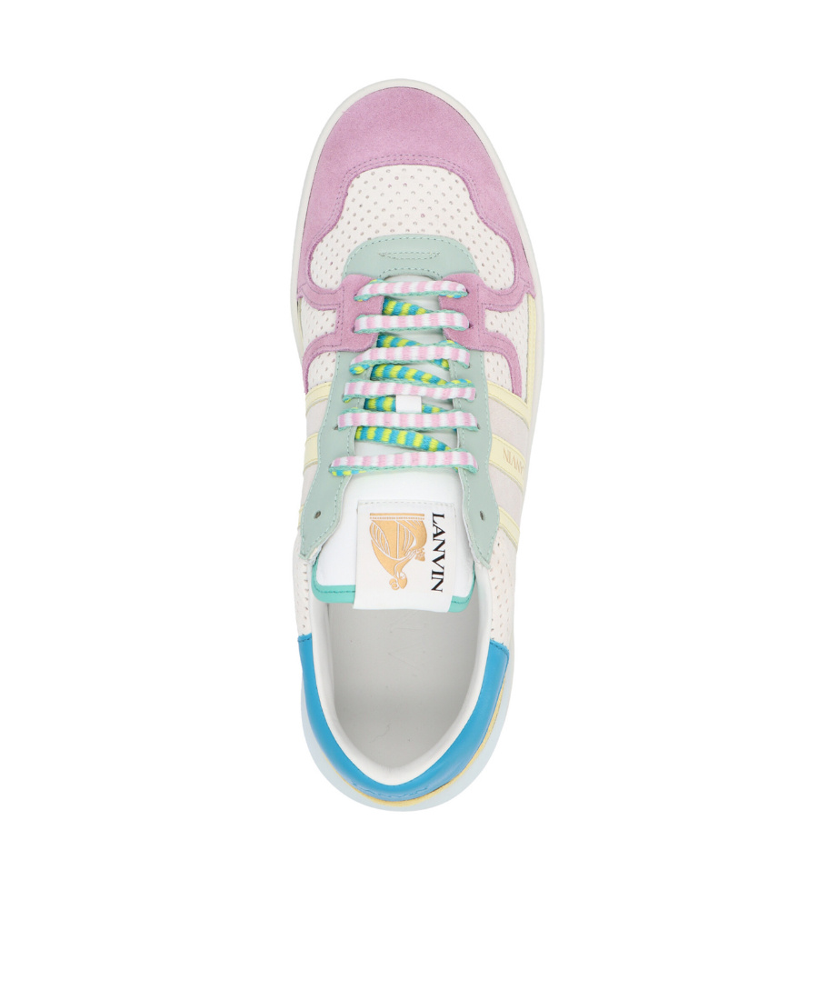 Lanvin Low-side Lacing Leather Sneakers In White Yellow
