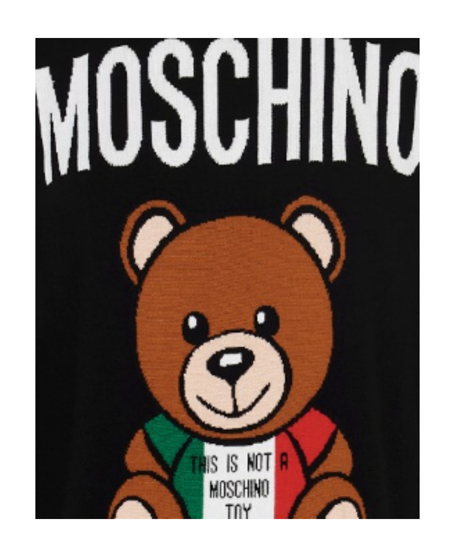 Moschino Logo-print Bear-motif Sweater Dress In Black