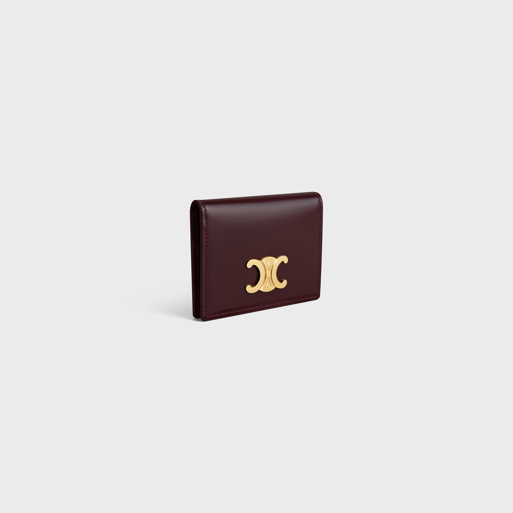 Celine Bi-fold Card Holder In Shiny Calfskin In Brown