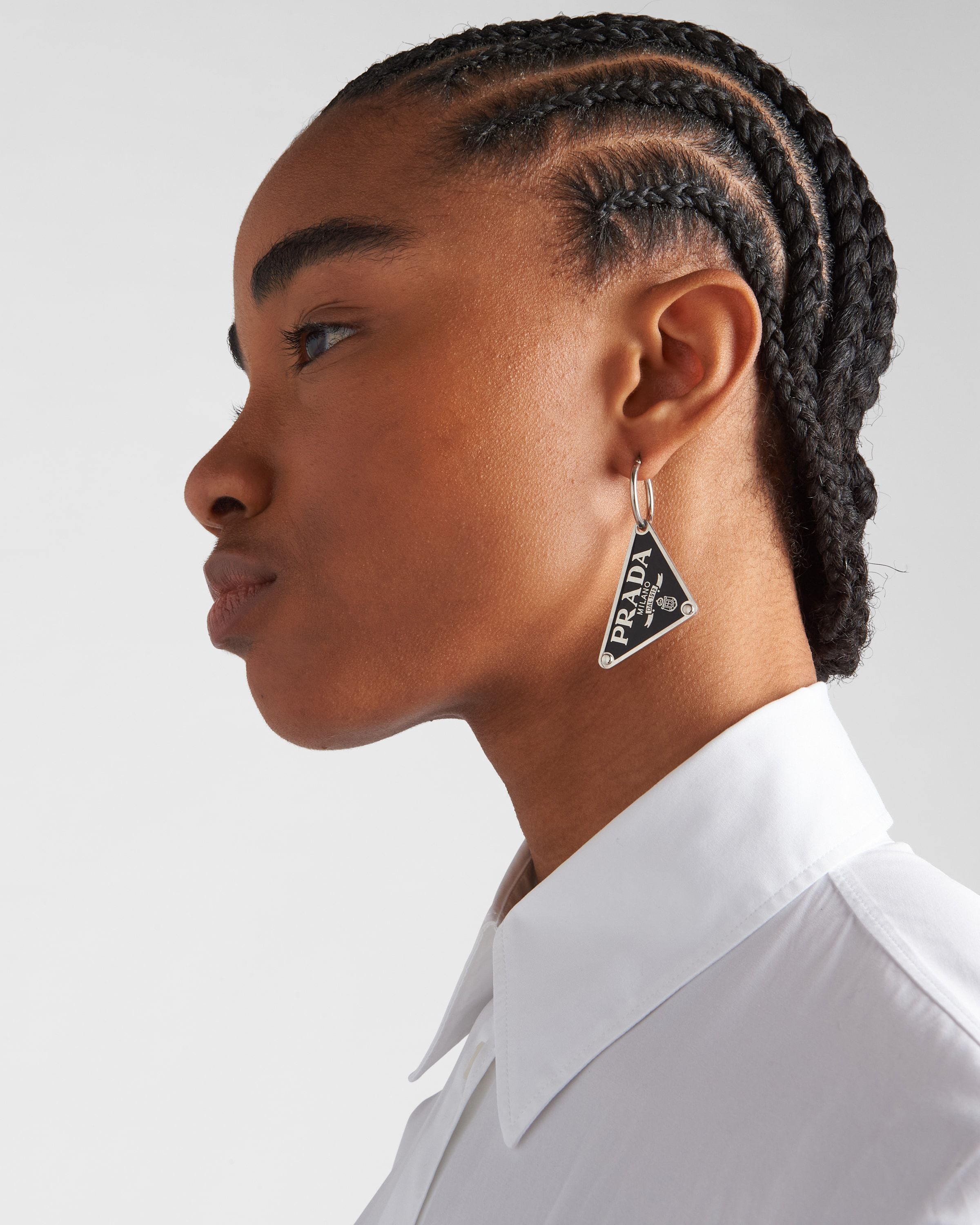 Prada Symbole Logo Sterling Silver Single Earring In Black