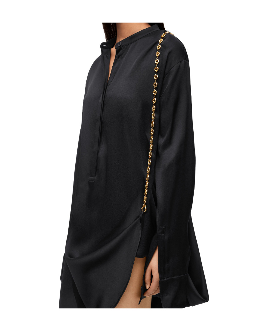 Shop Loewe Chain Shirt Dress In Silk In Black