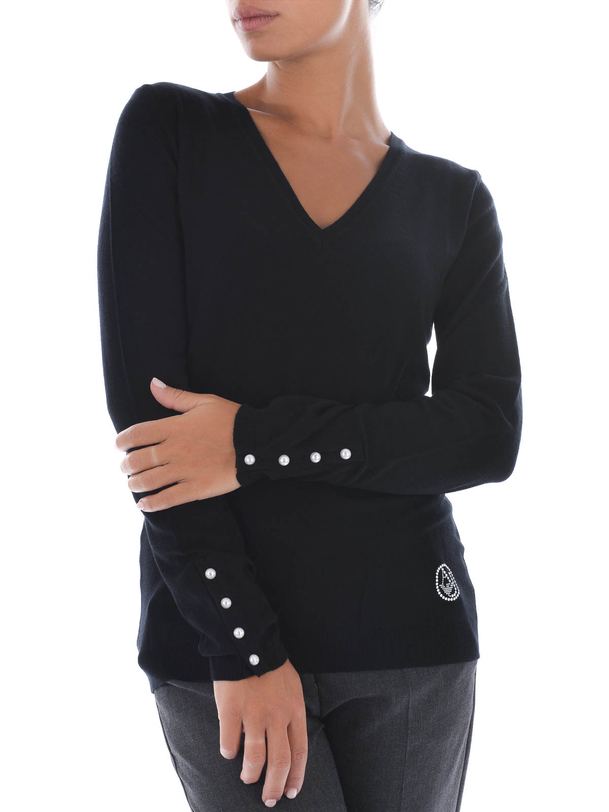 Shop Armani Jeans V-neck Sweater In Black