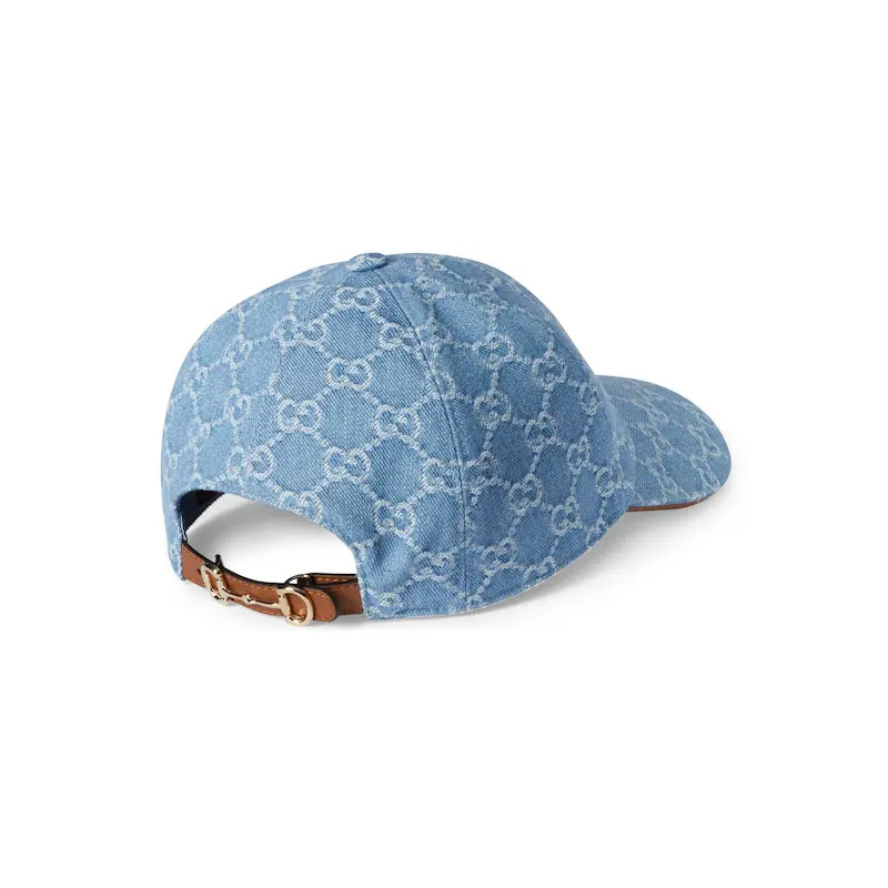 Gucci Gg Denim Baseball Hat With Horsebit In Blue