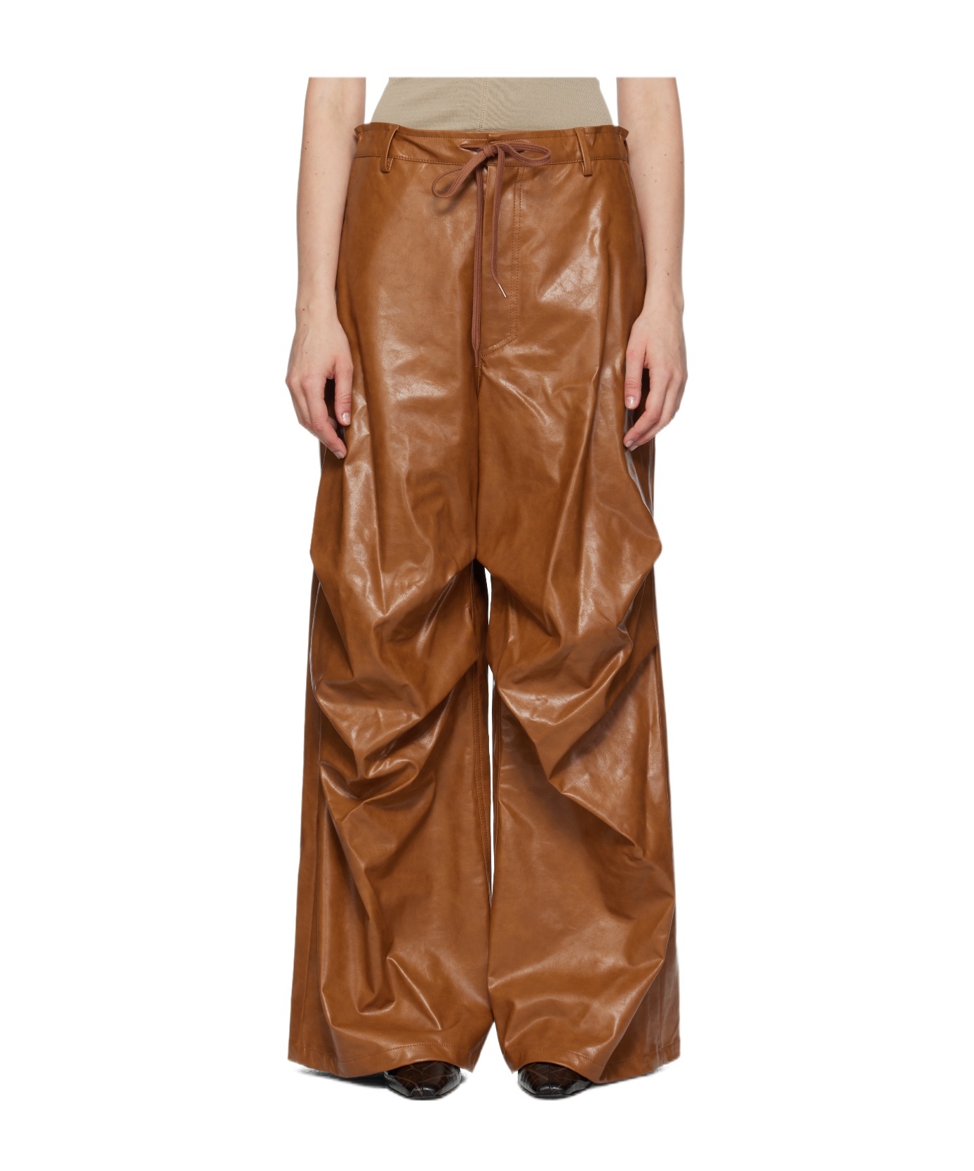 Mm6 Maison Margiela Brown Draped Faux-leather Trousers In Brown